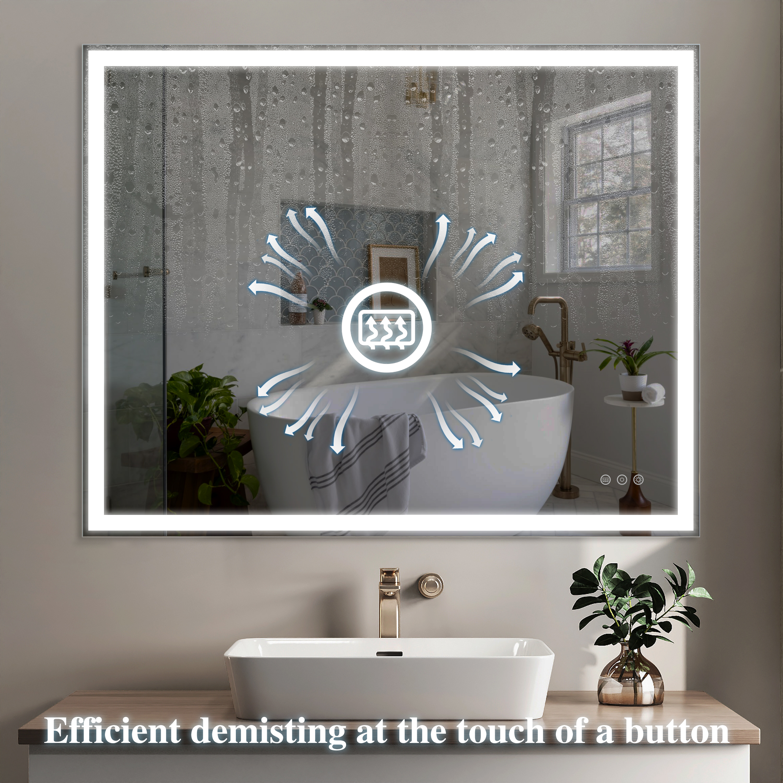 32x40 inch LED Bathroom Vanity Mirror Wall Mounted Adjustable White/Warm/Natural Lights Anti-Fog Touch Switch with Memory Modern Smart Large Bathroom Mirrors