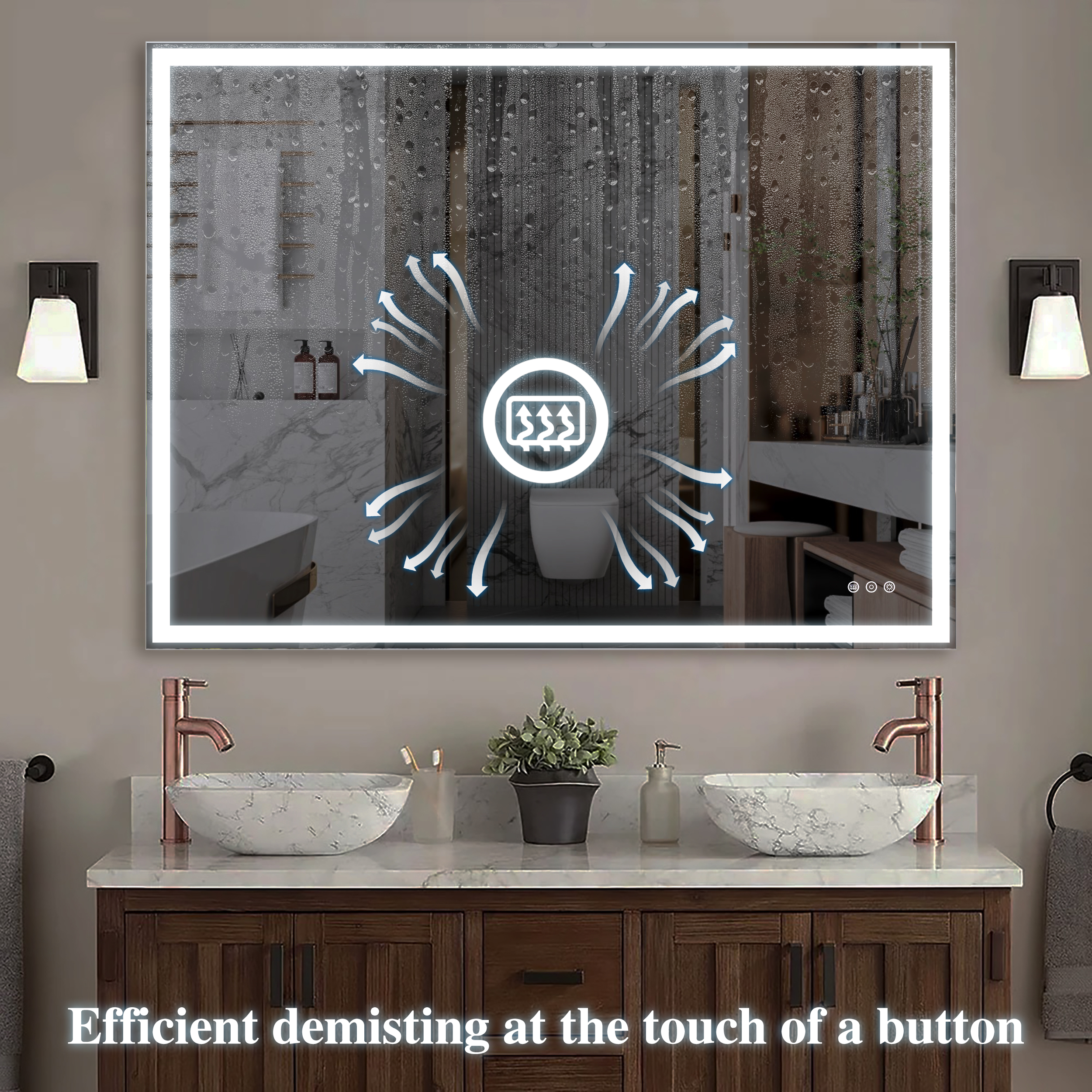 48x36 inch LED Bathroom Vanity Mirror Wall Mounted Adjustable White/Warm/Natural Lights Anti-Fog Touch Switch with Memory Modern Smart Large Bathroom Mirrors