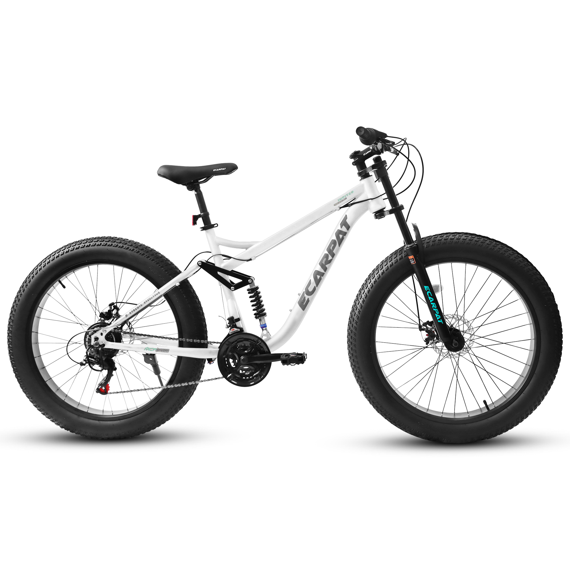 A26309 26 inch Mountain Bike,Full-Suspension 21 Speeds Drivetrain with Disc-Brake MTB Bicycle, 26*4" Fat tire Bike for Men