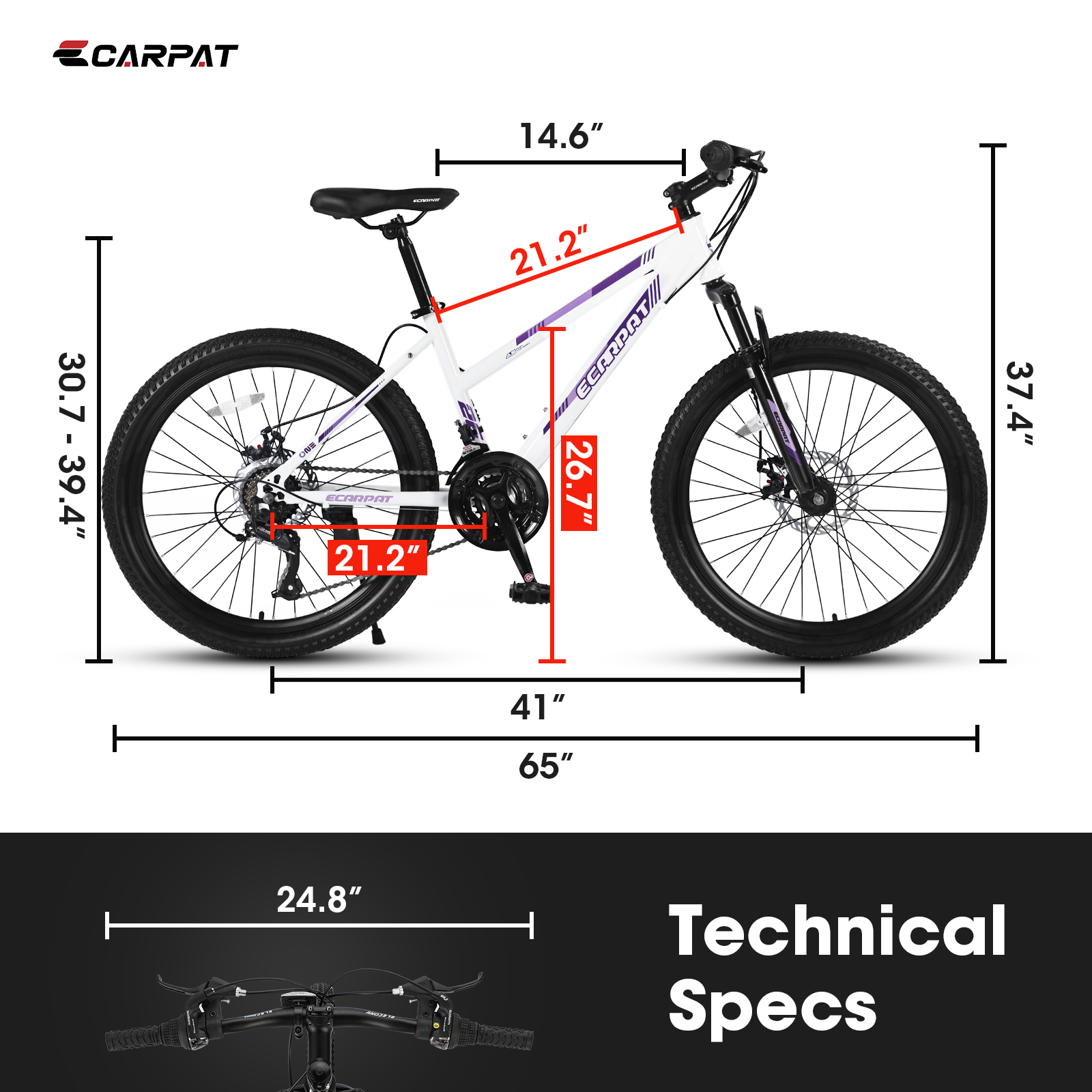 S26103 26 inch Mountain Bike for Teenagers Girls Women, Shimano 21 Speeds with Dual Disc Brakes and 100mm Front Suspension