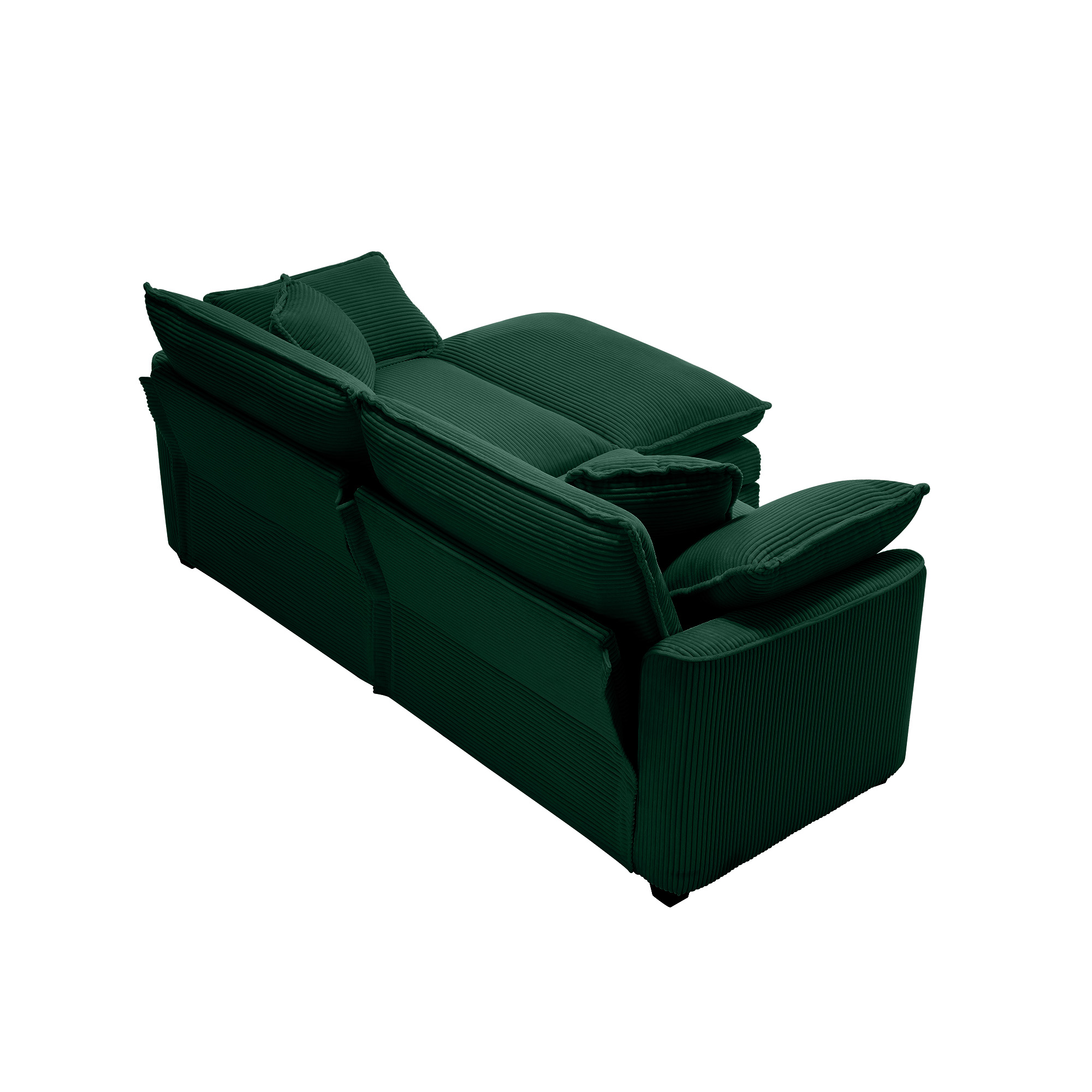 Corduroy Two-Seater Sofa  with 1 Footrest, L-Shaped 2-Seater Sofa with Ottoman for Small Living Spaces, Green Corduroy Sofa