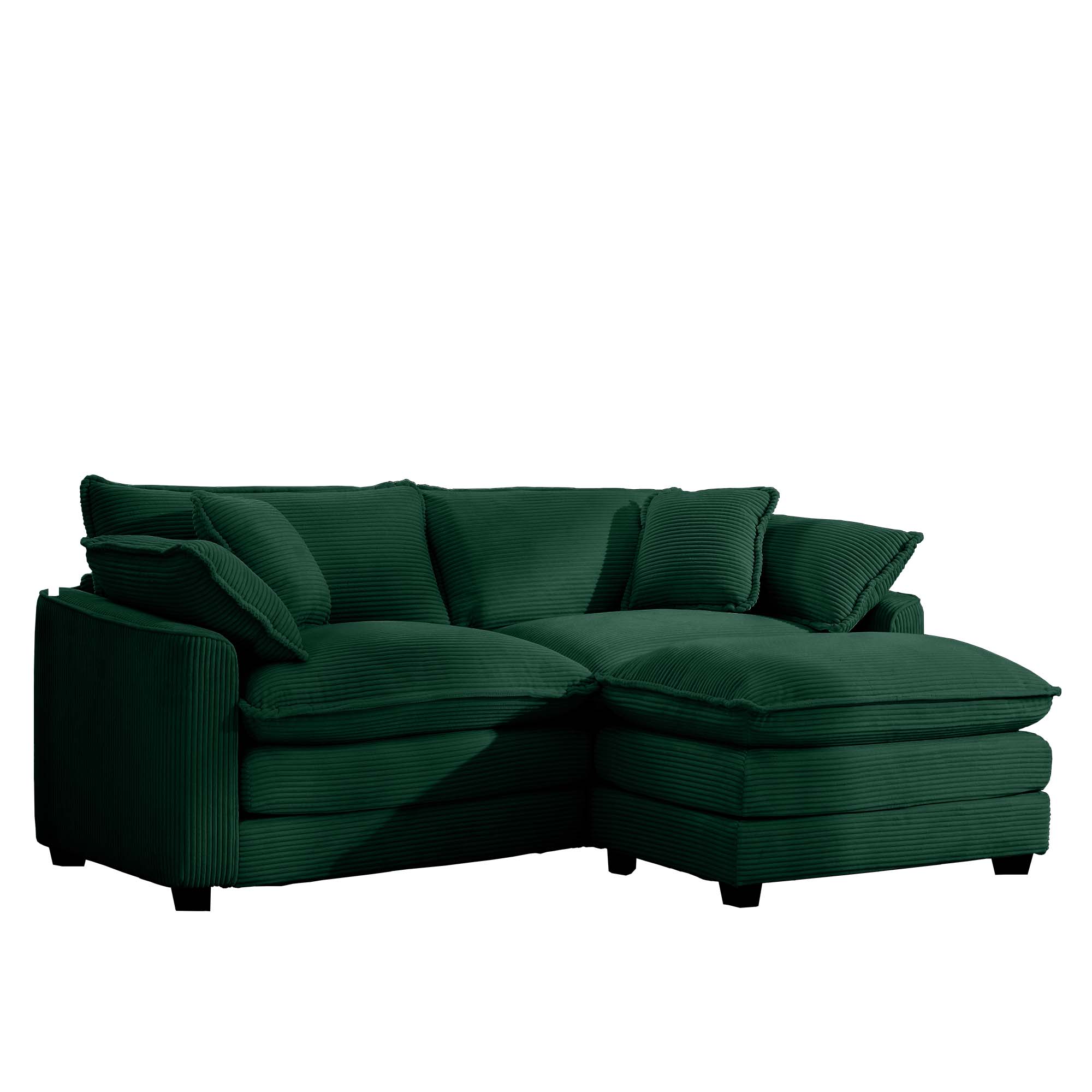 Corduroy Two-Seater Sofa  with 1 Footrest, L-Shaped 2-Seater Sofa with Ottoman for Small Living Spaces, Green Corduroy Sofa