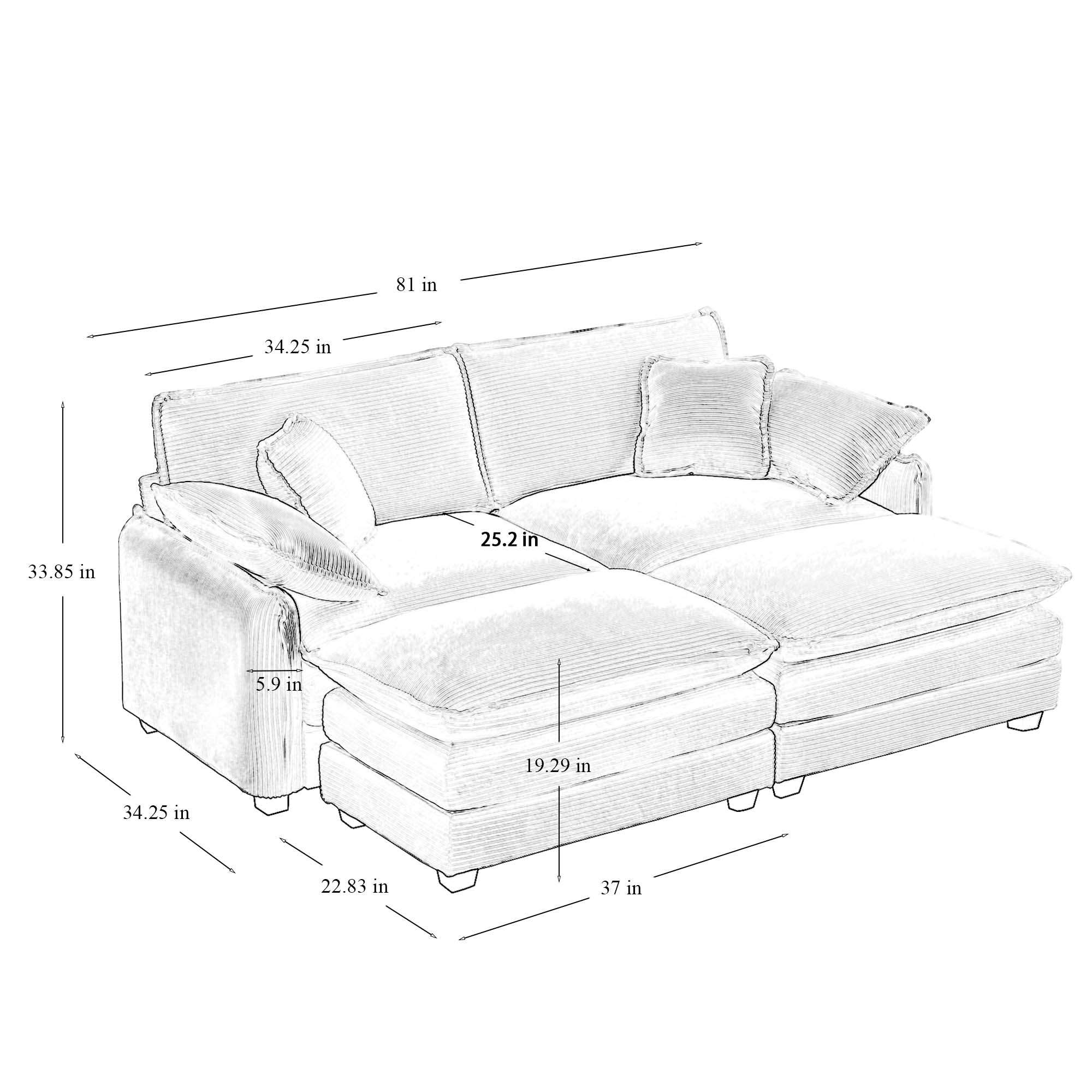 Two-Seater Theater Sofa  with 2 Footrest, 2-Seater Sofa with Ottoman for Small Living Spaces,Green Corduroy