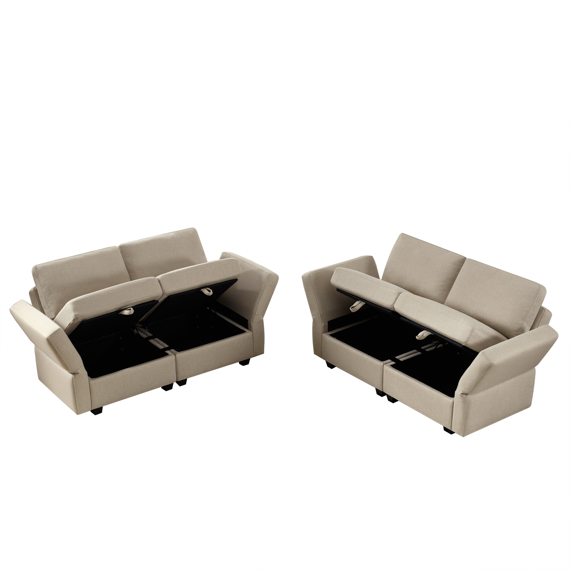 Living Room Furniture Sets, 2-Piece Comfy Upholstered Sofa Couch Set, Mid-Century Modern Loveseat Sofa Sets with Storage Space Small Spaces Under Seats, Adjustable Arms and Backs  - Beige