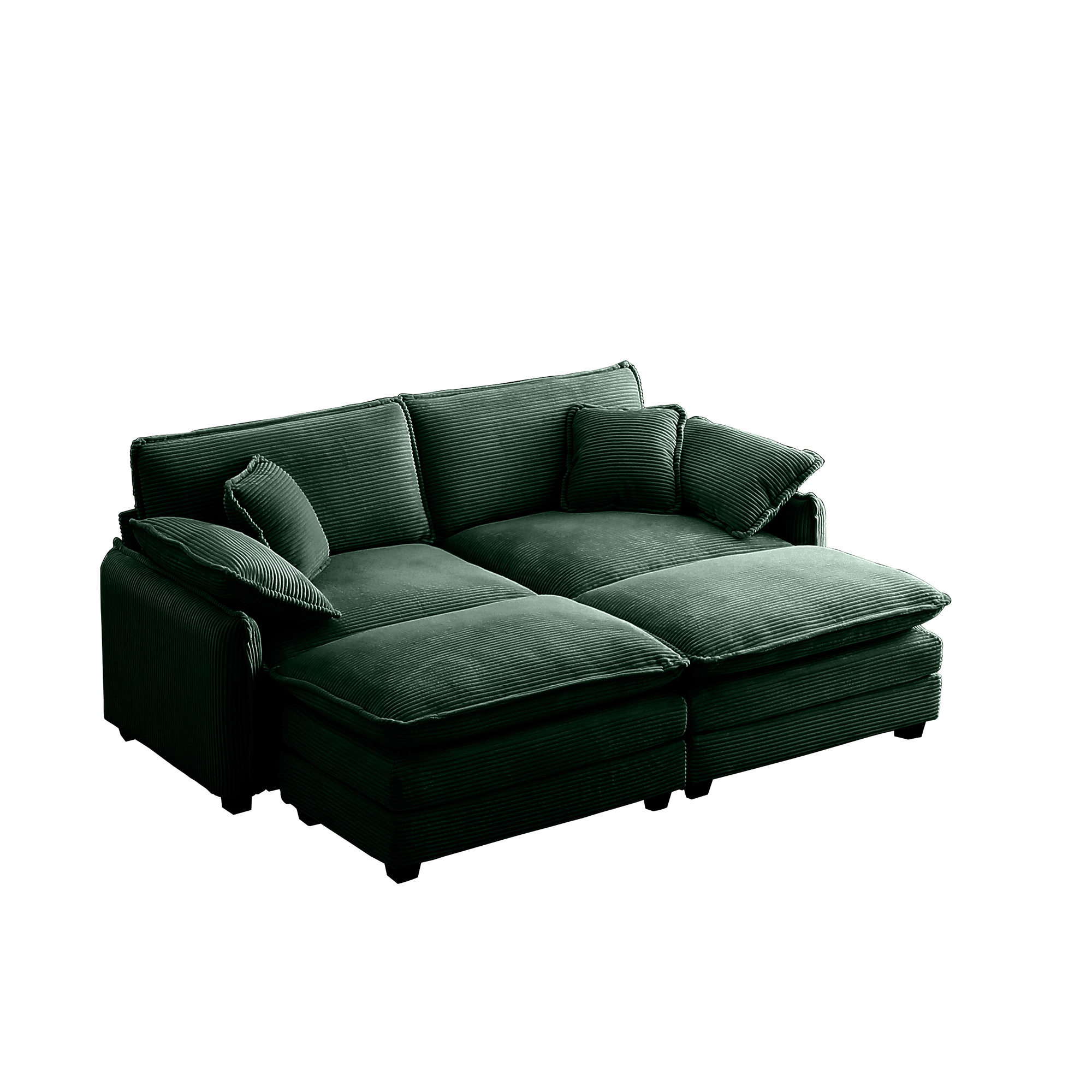 Two-Seater Theater Sofa  with 2 Footrest, 2-Seater Sofa with Ottoman for Small Living Spaces,Green Corduroy