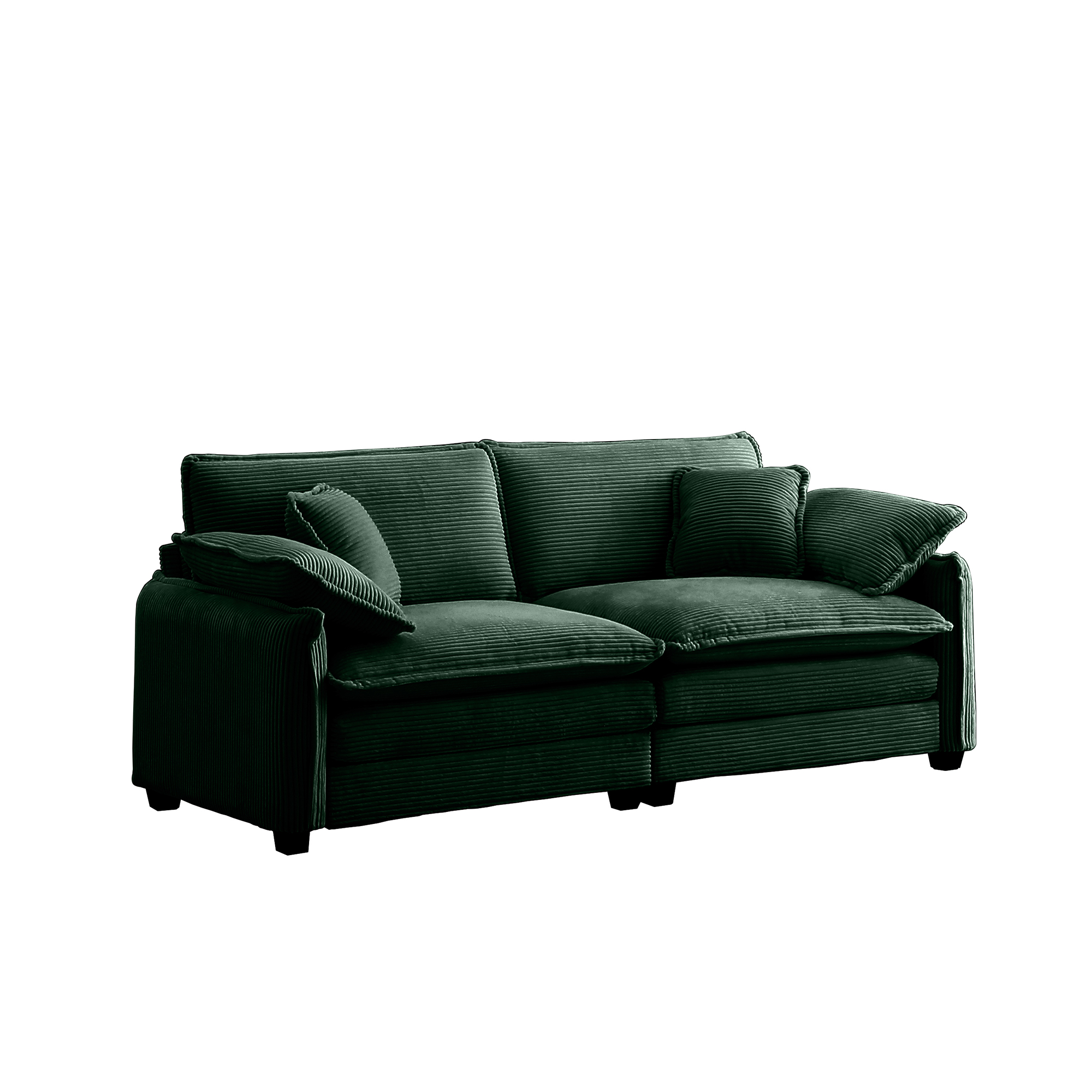 Warm and Cozy Living Room Sofa with 4 Pillows Upholstered Large Deep Seat 2 Seater Sofa for Living Room,Green Corduroy