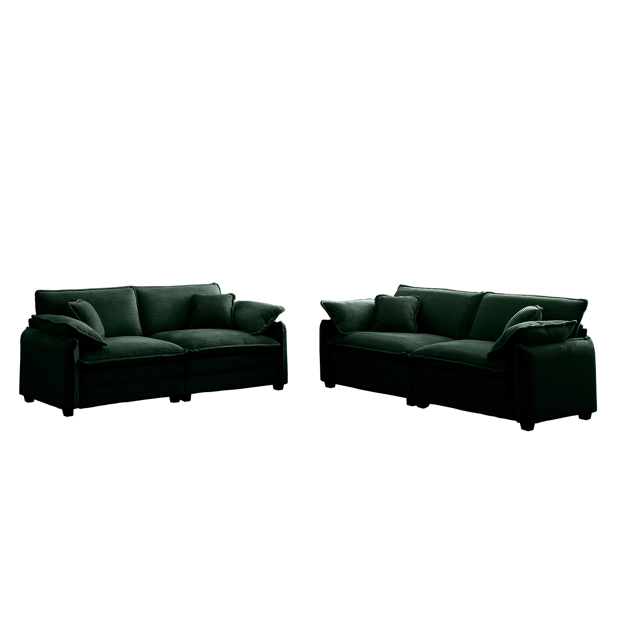 Modern Living Room Sofa Two-Piece Set, Suitable for Living room and Bedroom Sofa Set, Consists of two pieces of 2 Seater Sofa,Green Corduroy