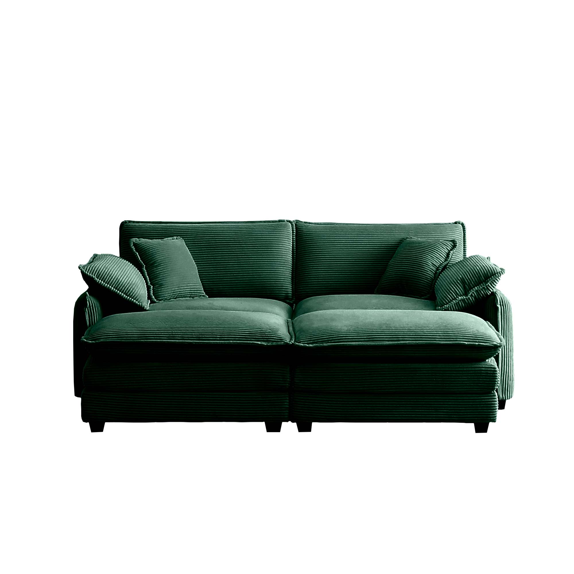 Two-Seater Theater Sofa  with 2 Footrest, 2-Seater Sofa with Ottoman for Small Living Spaces,Green Corduroy