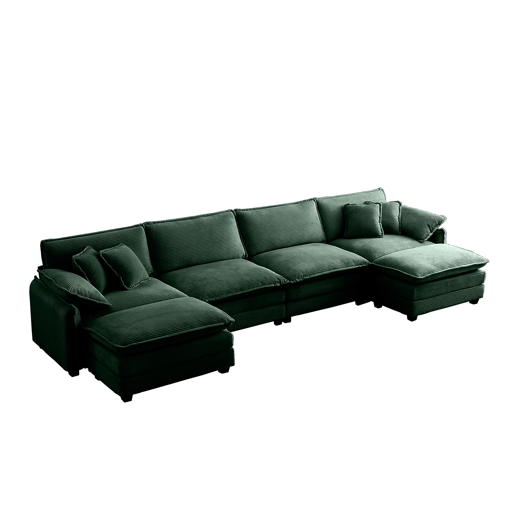 Over size U Shape Corduroy Sofa , Modern Upholstered 4 Seater Sofa with 2  Ottomans,  Premium Soft Corduroy Fabric Sofa