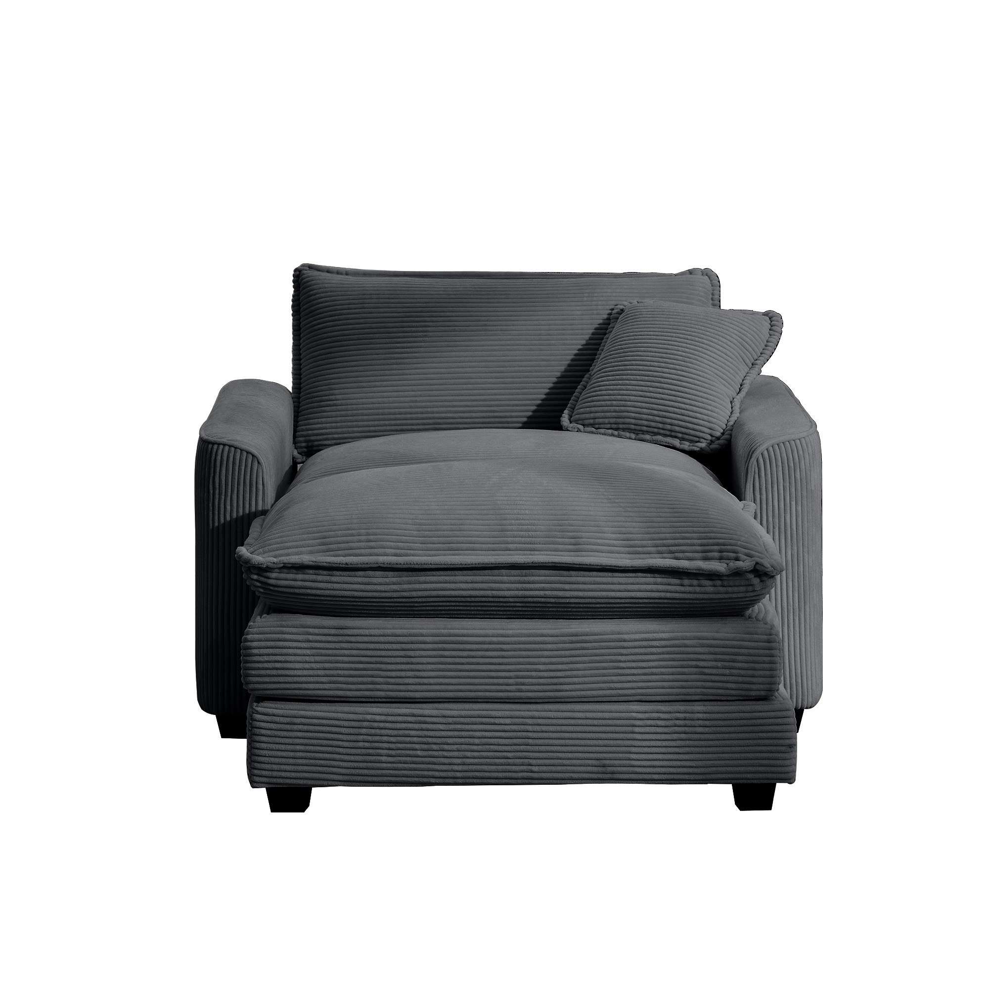 Comfortable Single Chair Deep Seat Sofa With Footstool With One Pillow, Suitable for Living Room and Bedroom, Club Multiple Occasions, Grey Corduroy Fabric