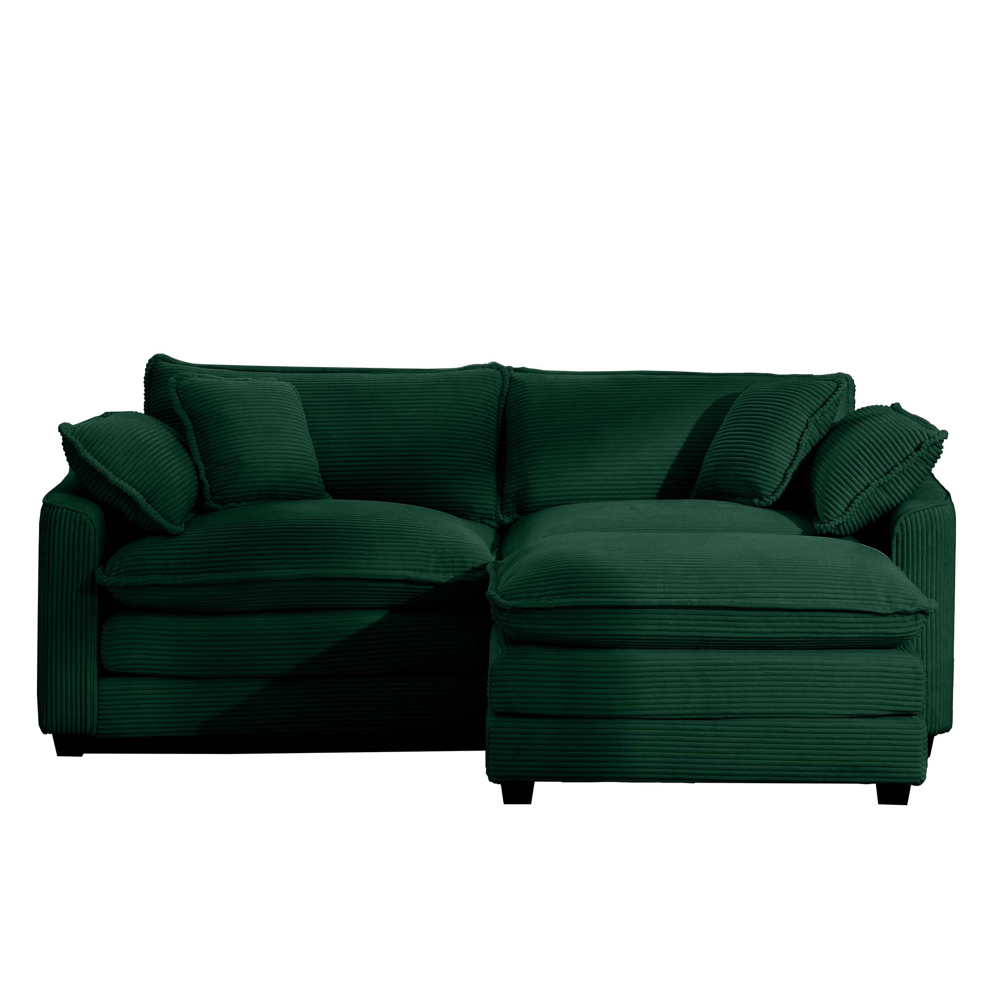 Corduroy Two-Seater Sofa  with 1 Footrest, L-Shaped 2-Seater Sofa with Ottoman for Small Living Spaces, Green Corduroy Sofa