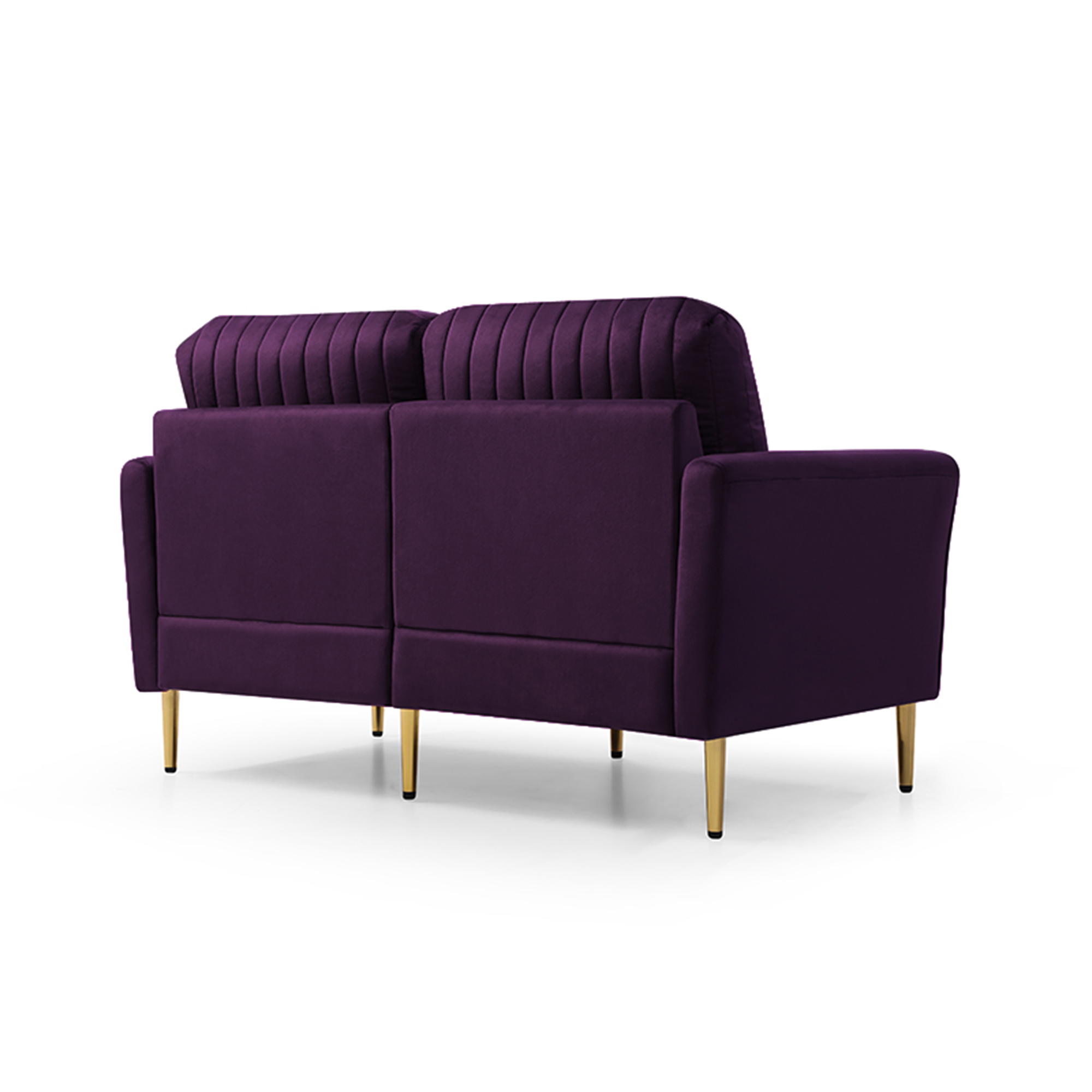 Eggplant Velvet Round Arm Loveseat 2 Seat Sofa with 2 Throw Pillows