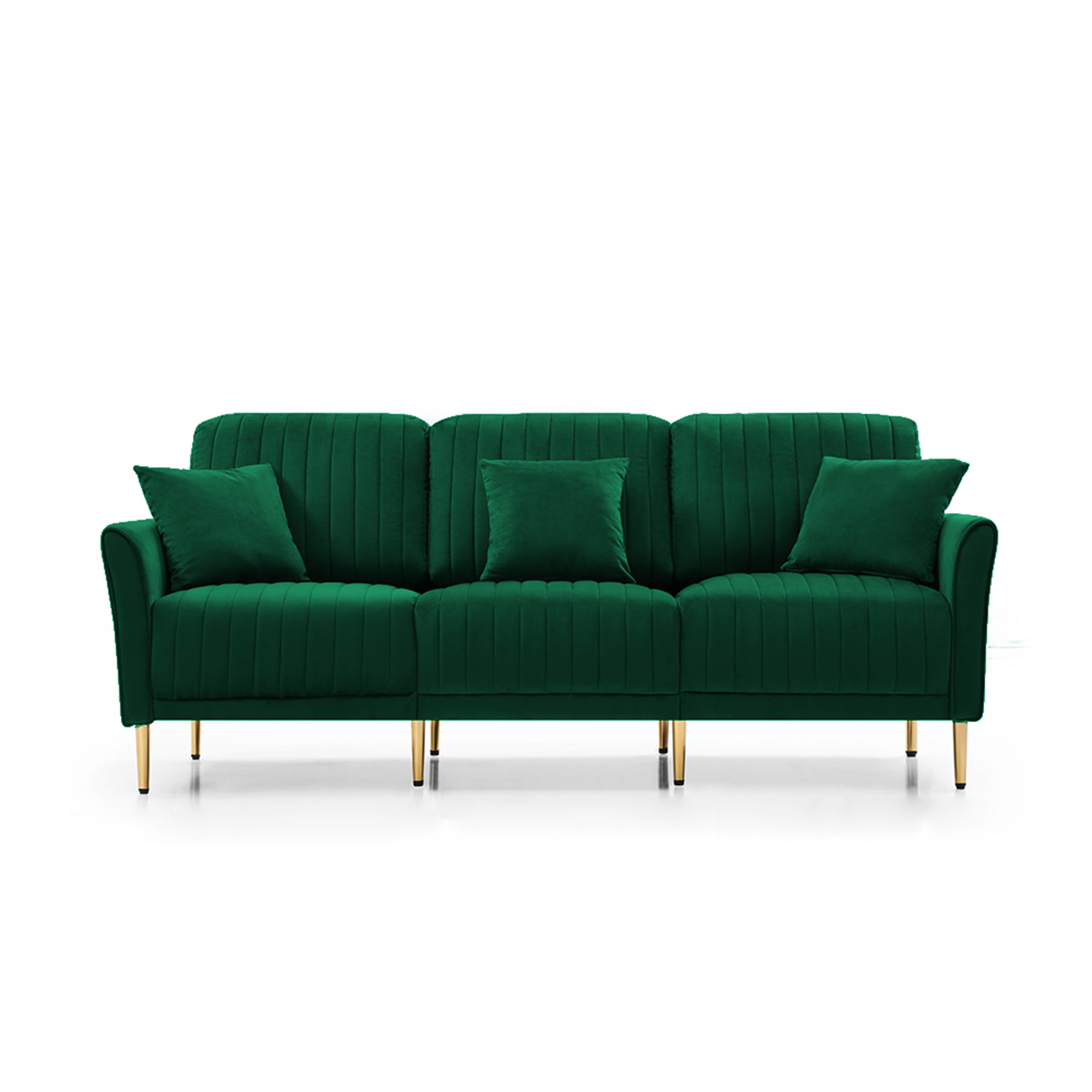 Green Velvet Modular Corner Sofa Reversible Left Hand Facing Sofa & Chaise with Ottoman