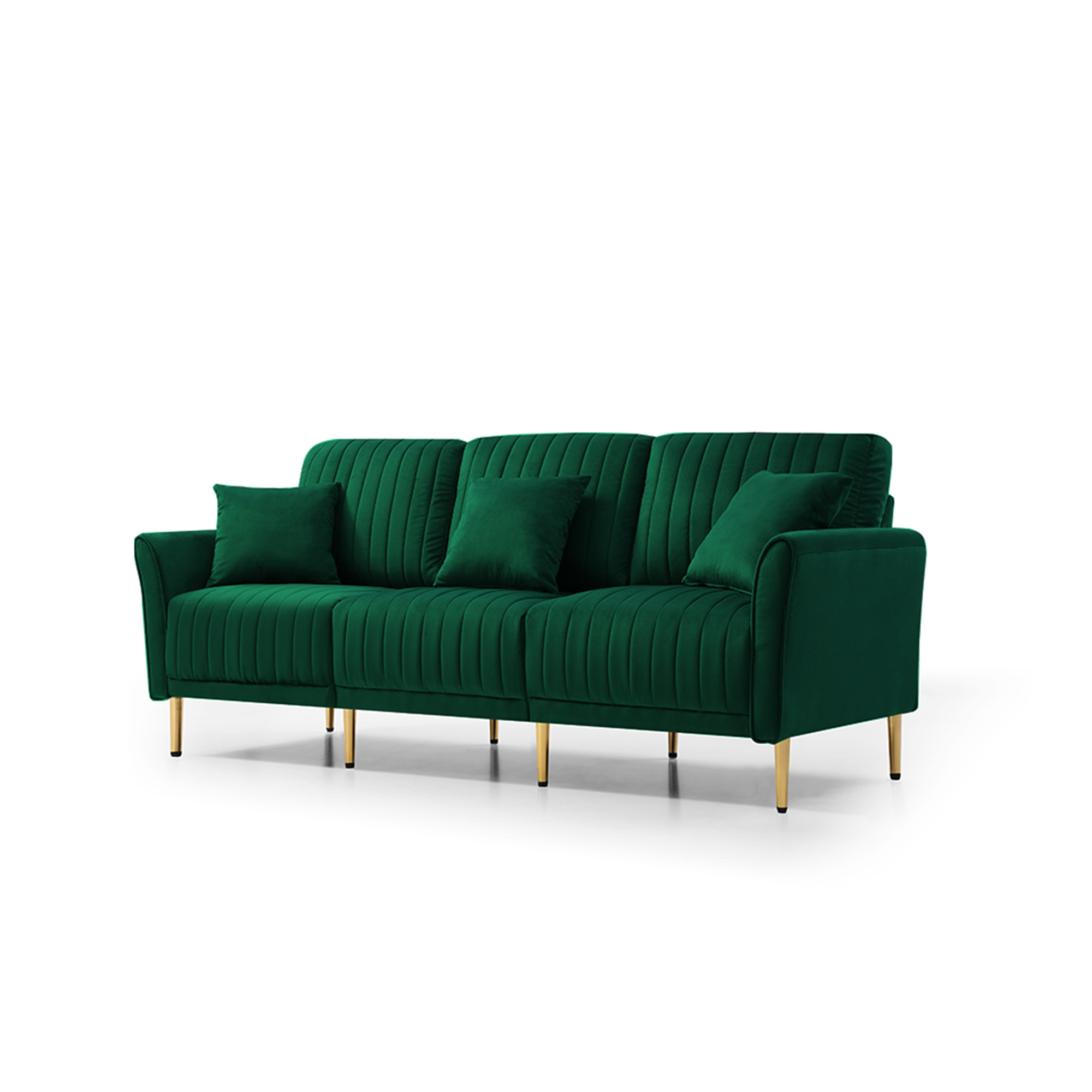 Green Velvet Modular Corner Sofa Reversible Left Hand Facing Sofa & Chaise with Ottoman