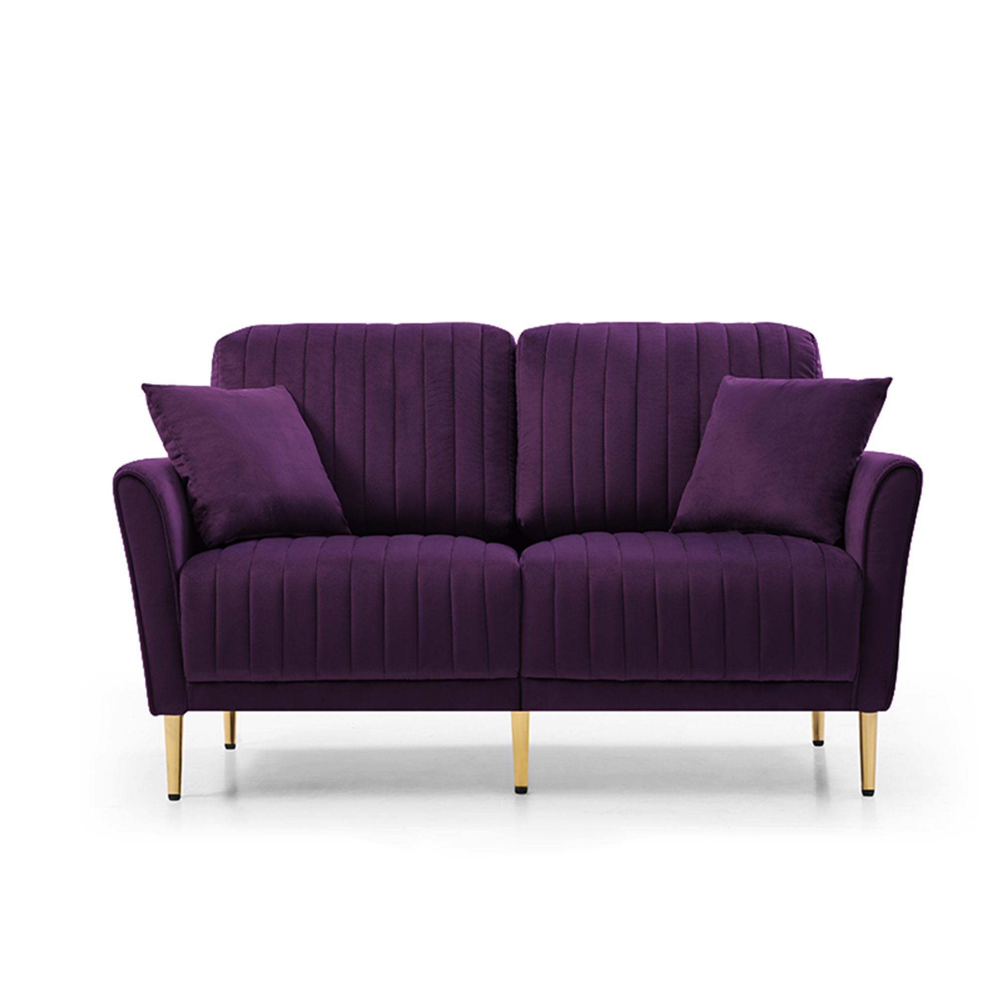 Mid Century Modern Sectional Sofa Set, Couch Sets for Living Room 3 Pieces, 2 Piece Fabric Arm Chair and 1 Piece Loveseat Set For Living Room, Purple Velvet