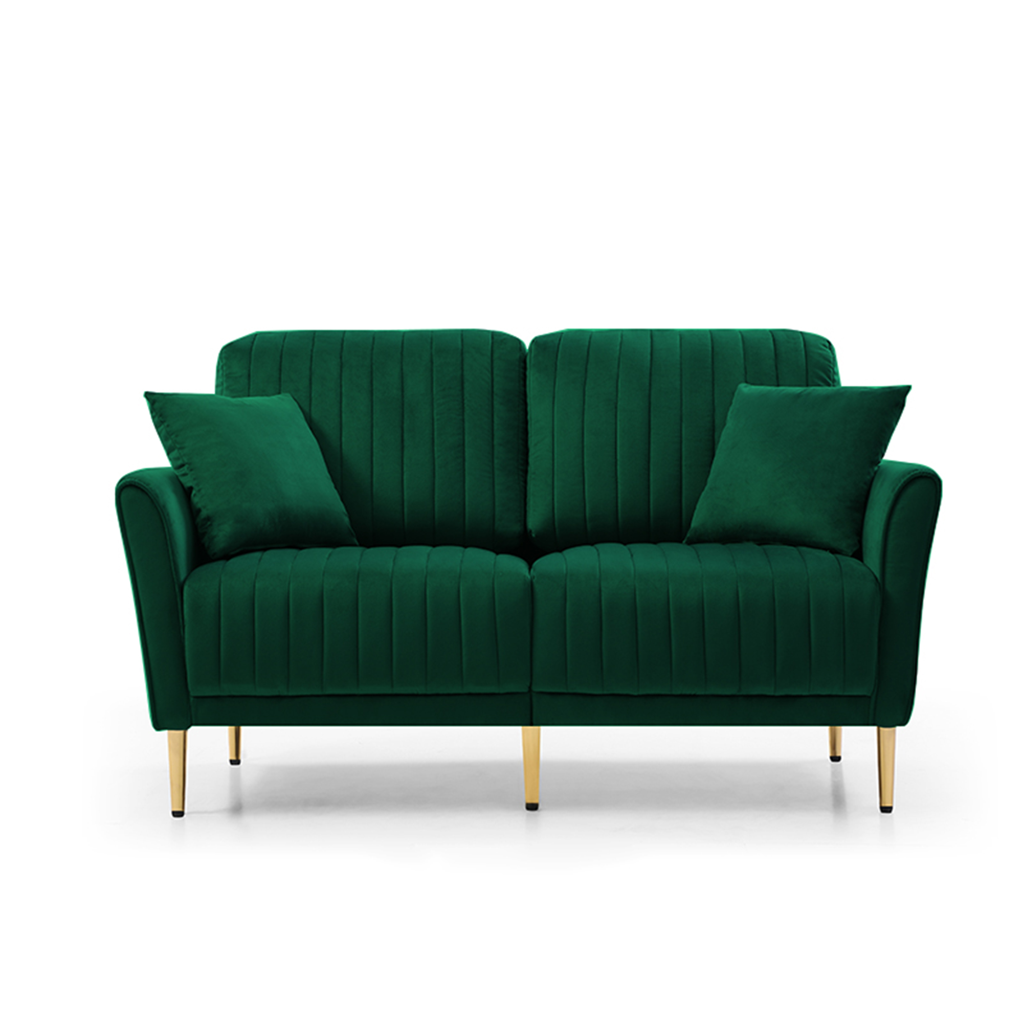 3 Pieces Sectional Sofa Set for Living Room, Velvet Tufted Couch Sofa Armchair with Metal Legs, 2 Piece Single Chair + 2-Seater Sofa, Furniture Set, Green