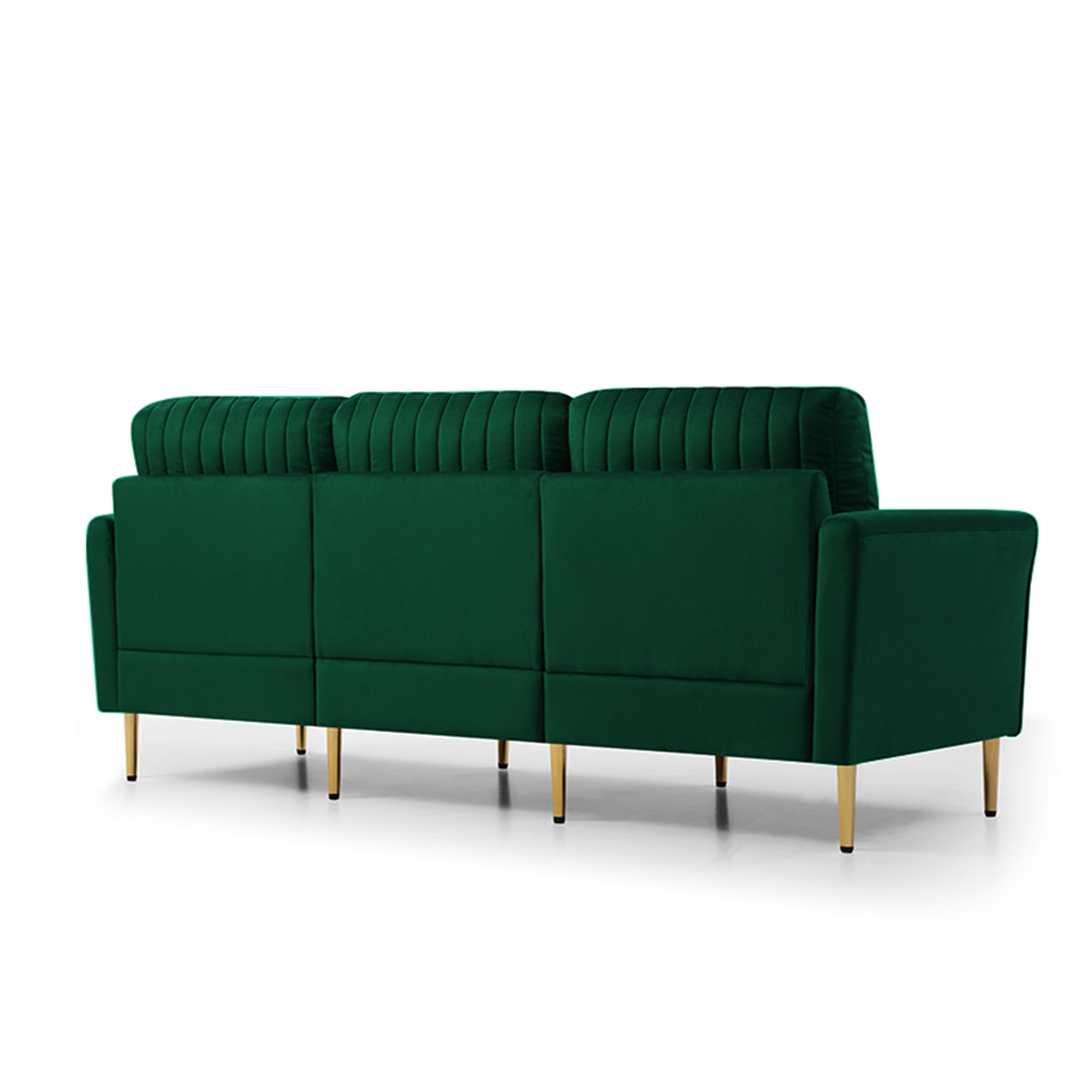 Green Velvet Modular Corner Sofa Reversible Left Hand Facing Sofa & Chaise with Ottoman