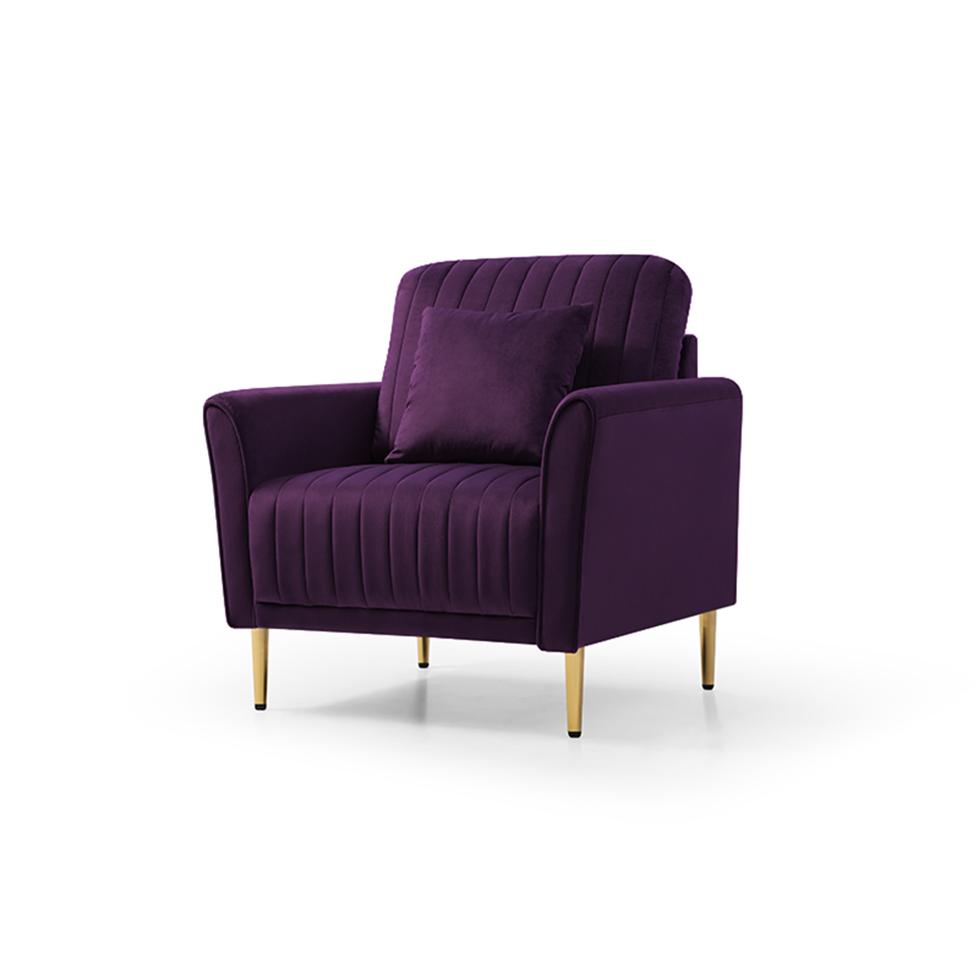 Mid Century Modern Sectional Sofa Set, Couch Sets for Living Room 3 Pieces, 2 Piece Fabric Arm Chair and 1 Piece Loveseat Set For Living Room, Purple Velvet