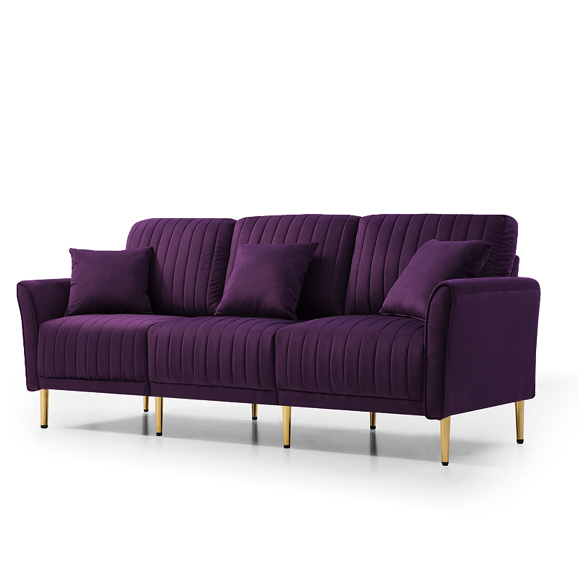 Modern Large Velvet Fabric L-Shape Chaise Lounge Couch Sectional Sofa Eggplant