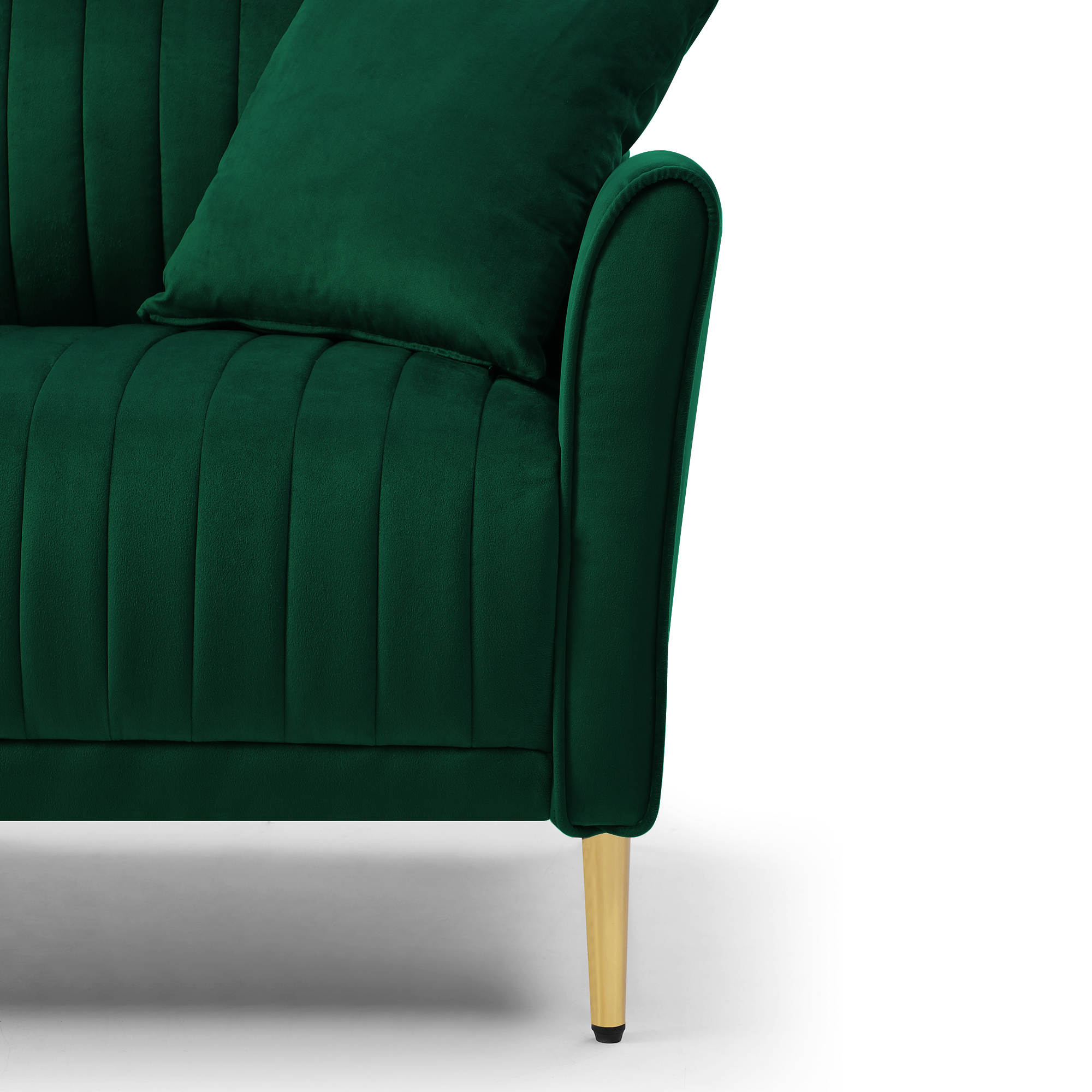 2-Seater Sofa Couch With Channel Tufted on Back and Seat Cushions, Two Throw Pillows, Velvet Green