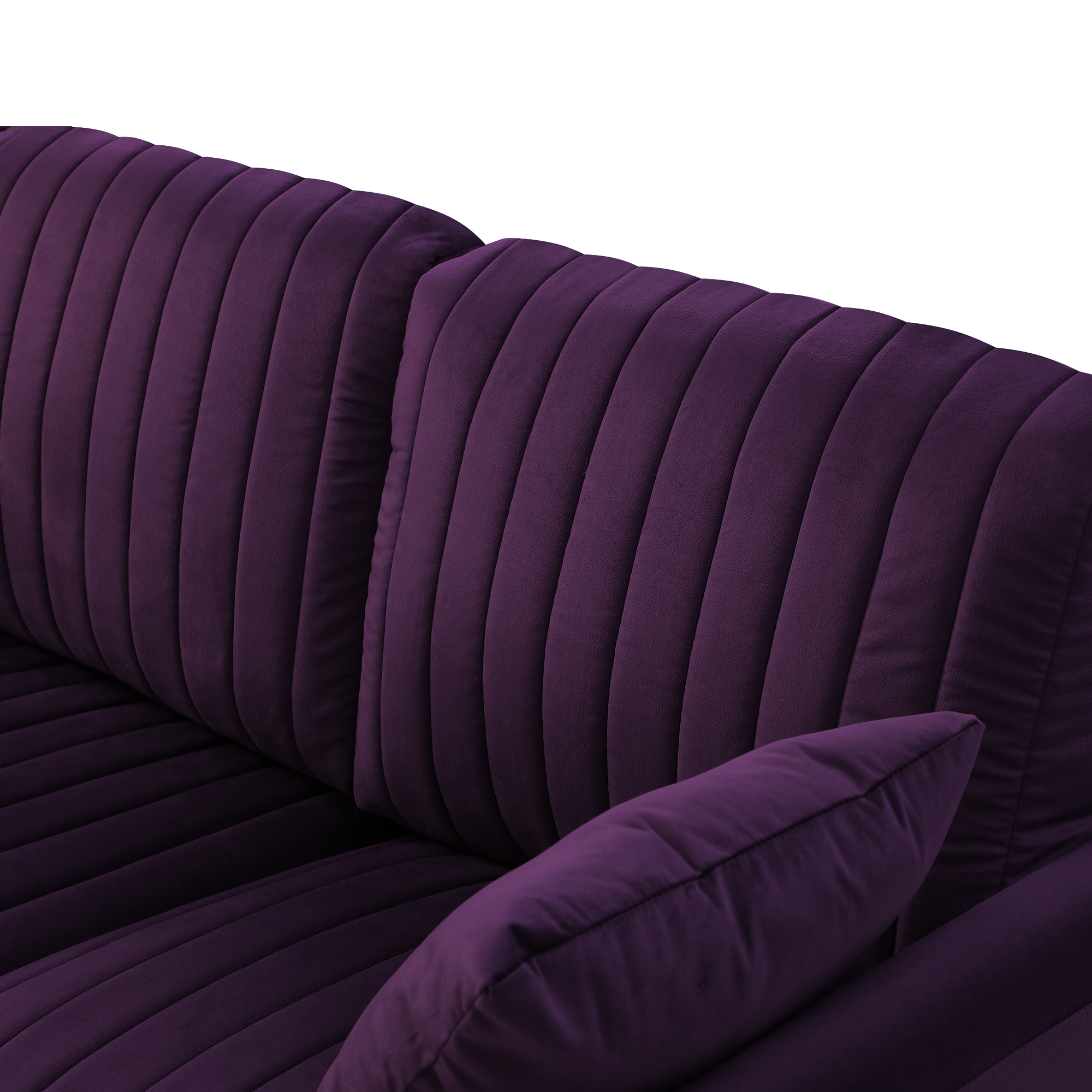 Eggplant Velvet Round Arm Loveseat 2 Seat Sofa with 2 Throw Pillows