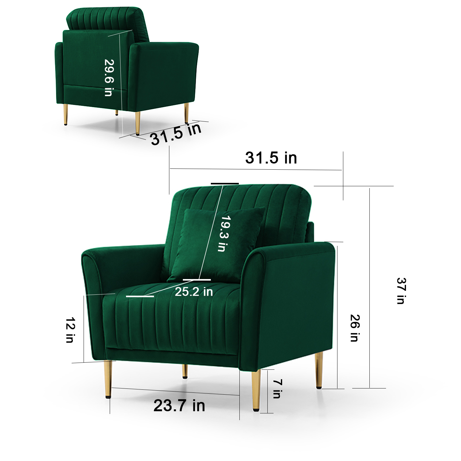 3 Pieces Sectional Sofa Set for Living Room, Velvet Tufted Couch Sofa Armchair with Metal Legs, 2 Piece Single Chair + 2-Seater Sofa, Furniture Set, Green