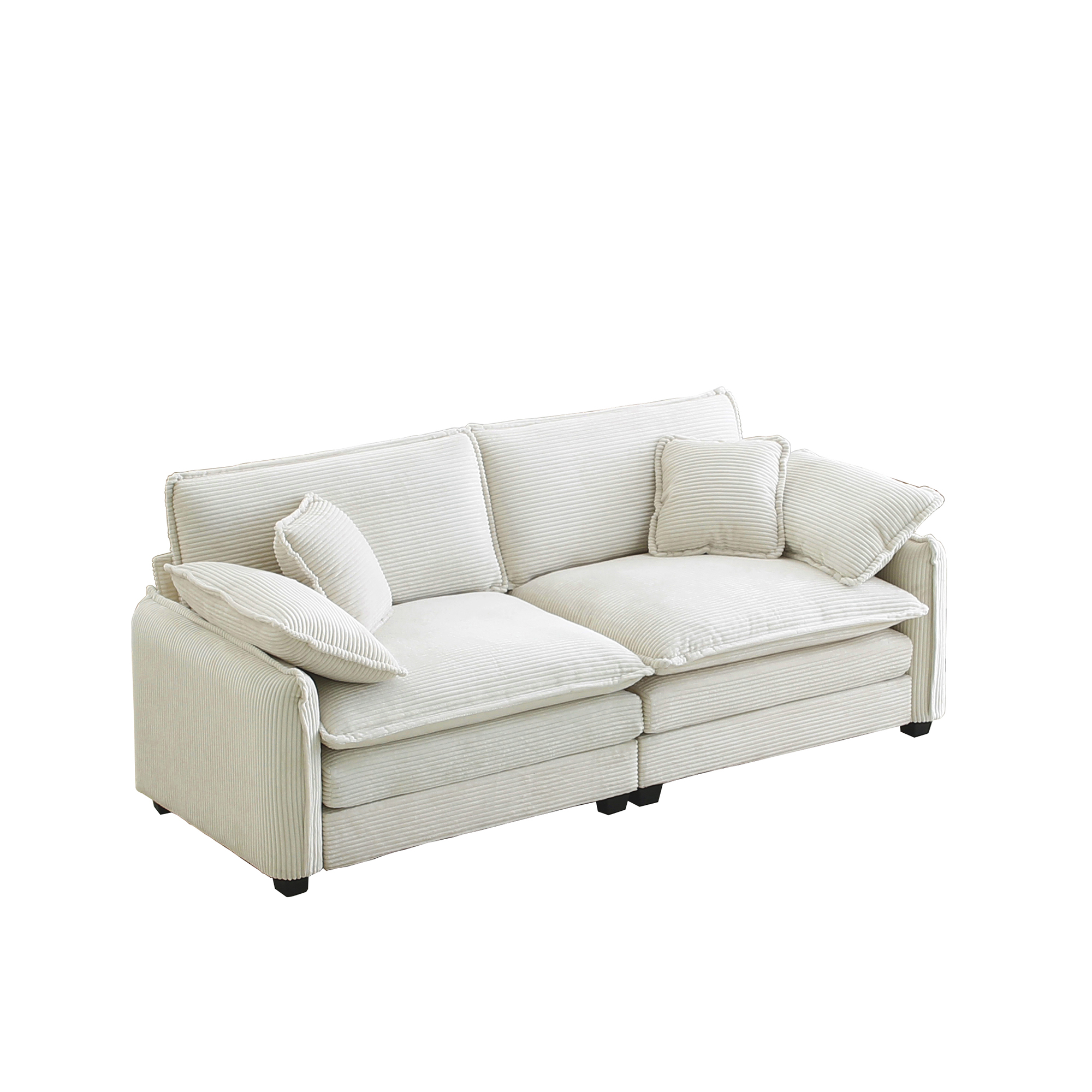 Warm and Cozy Living Room Sofa with 4 Pillows Upholstered Large Deep Seat 2 Seater Sofa for Living Room, Beige Corduroy