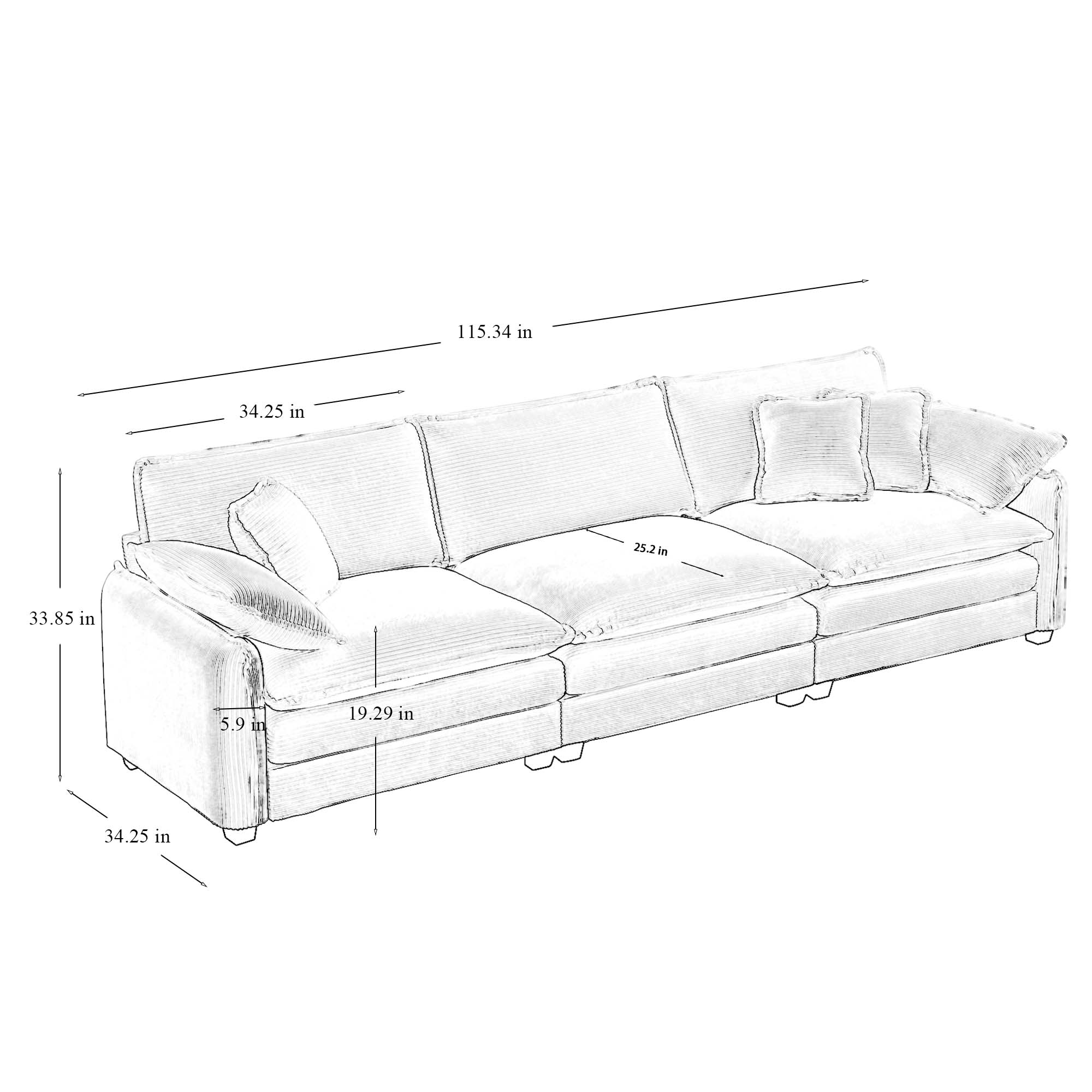 Warm and Cozy Sofa Set with Soft Cushions and Pillows, Home Theater Style Sofa Set Consisting of a 3-Seater Sofa and Two Single Sofas inGreen Corduroy Fabric