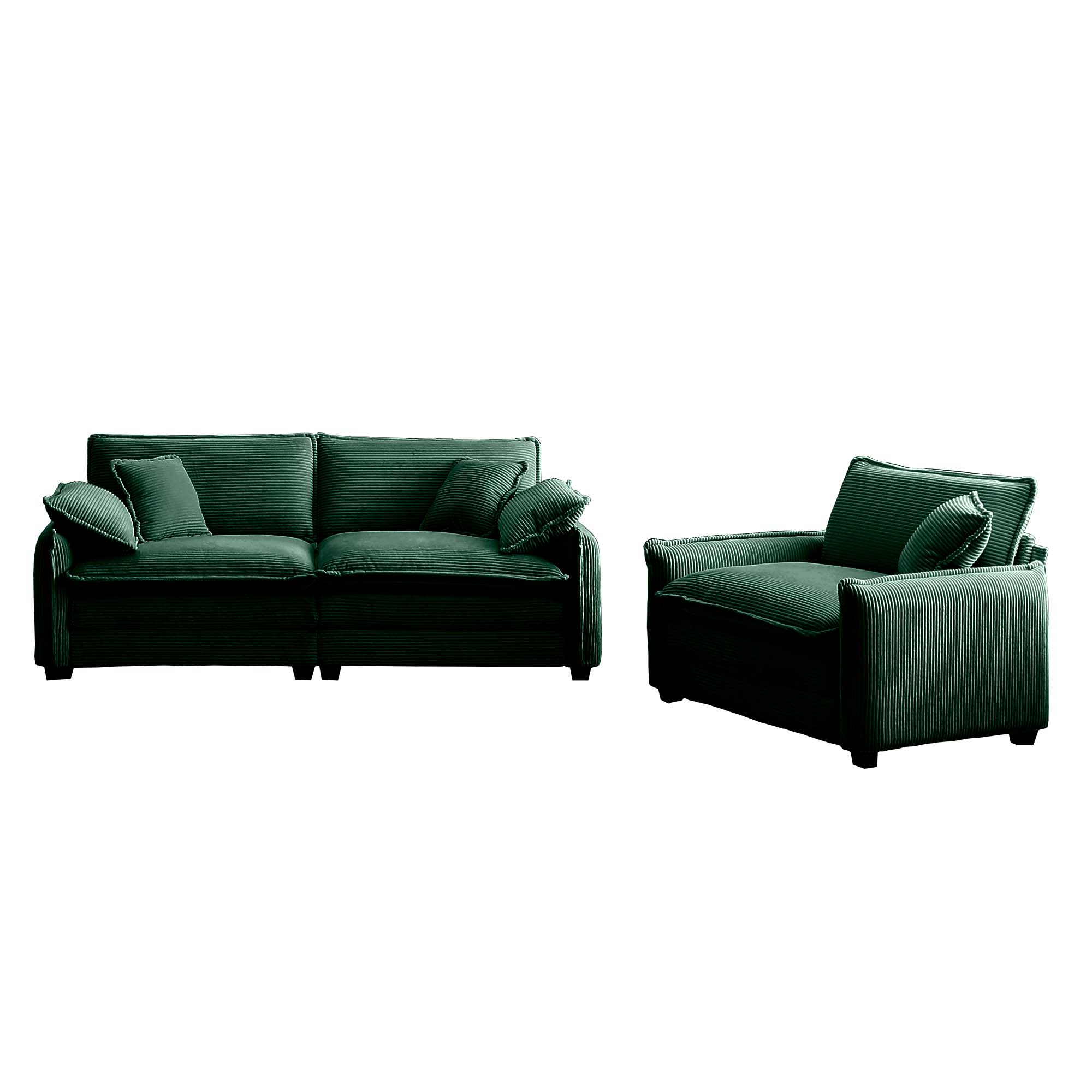 Modern Living Room Sofa Two Pieces Set, Suitable for Living room and Small Apartment , 2 Pieces Sofa Set Consists of a Single Seat Sofa and a 2-Seater Sofas,Green Corduroy