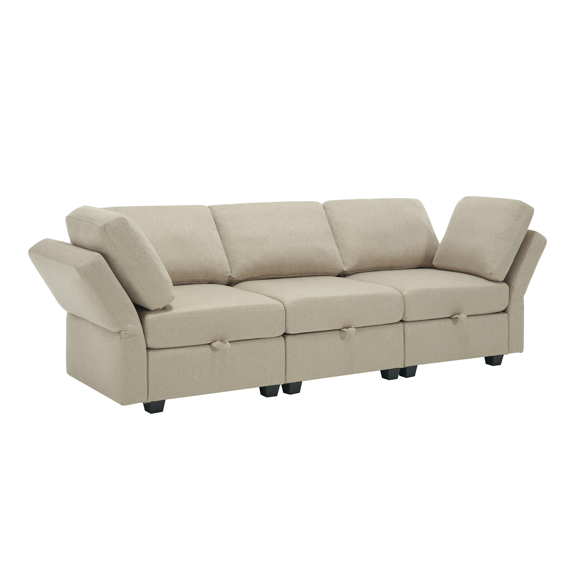 Living Room Sofa Set with 3-Seat Couch and 2-Seat Loveseat, Hidden Storage Under Seat, Soft Back Cushions and Arm Cushions , Adjustable Arms and Backs - Beige