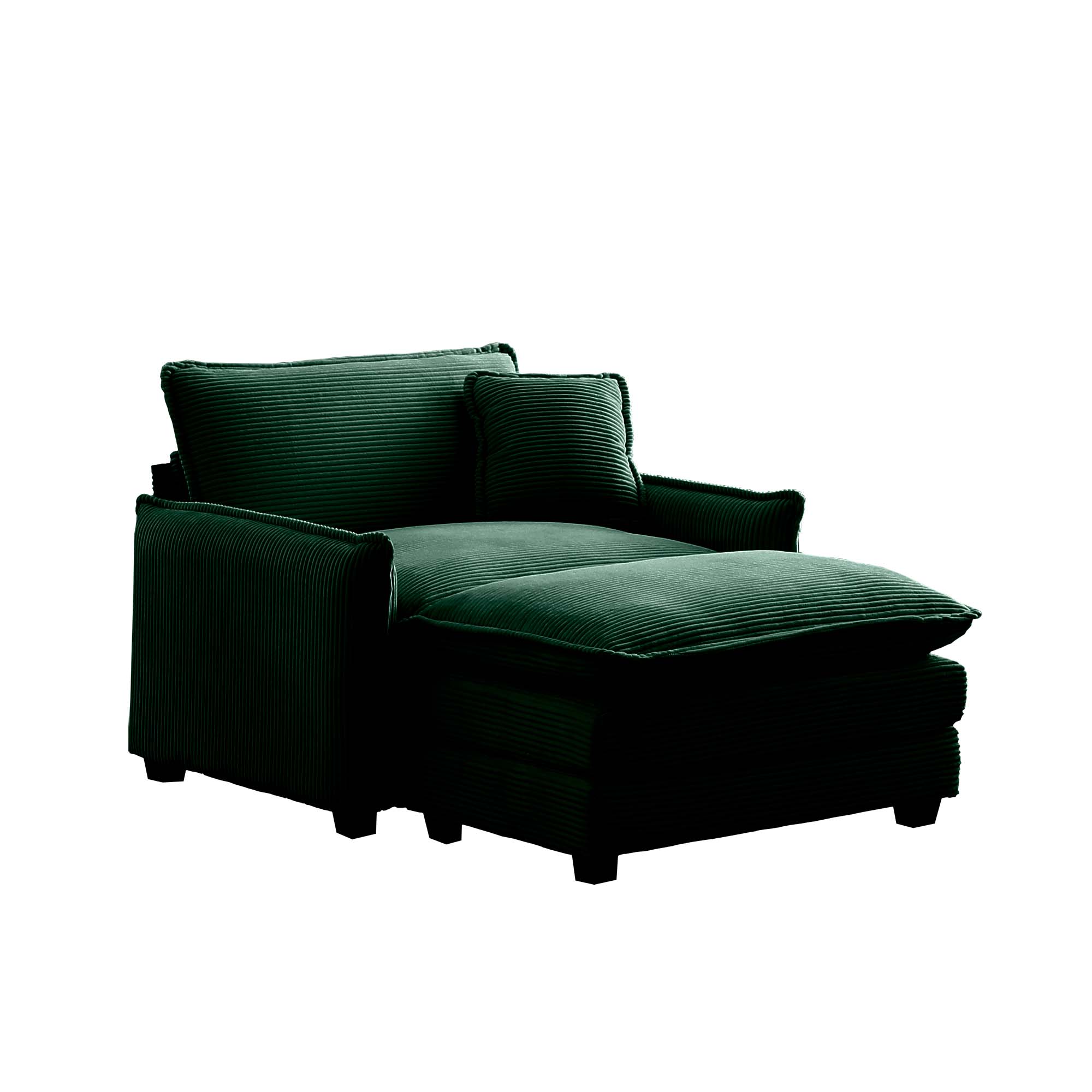 Single Deep Seat Sofa With Footstool With One Pillow, Suitable for Living Room and Bedroom, Club Multiple Occasions,Green Corduroy