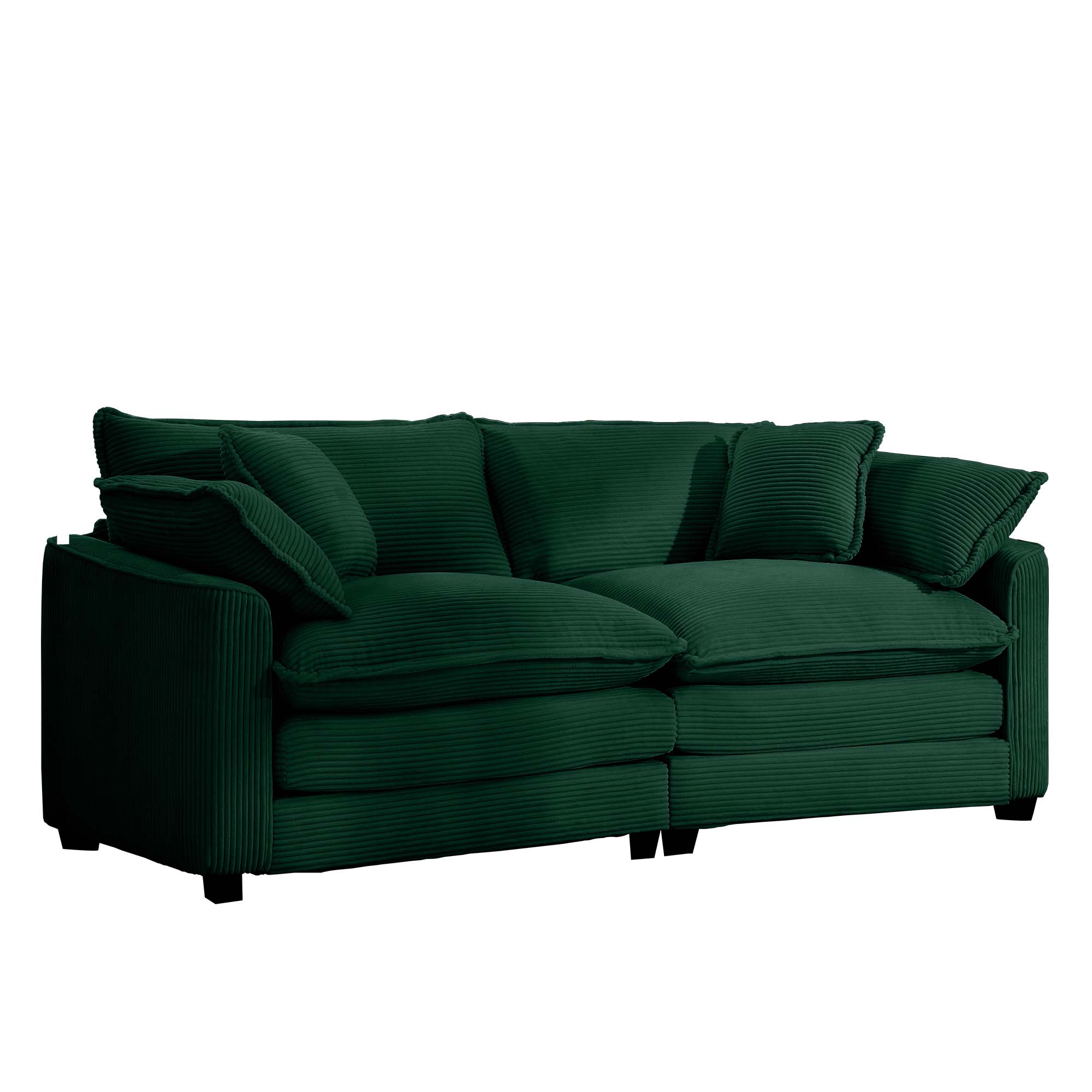 Modern Fabric Living Room Sofa with 4 Pillows Upholstered Large Deep Seating Loveseat, Green Corduroy