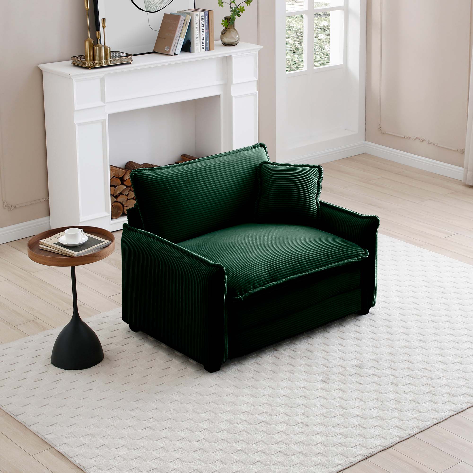 Comfortable Single Deep Seat Sofa With One Pillow, Suitable for Living Room and Bedroom, Club Multiple Occasions,Green Corduroy