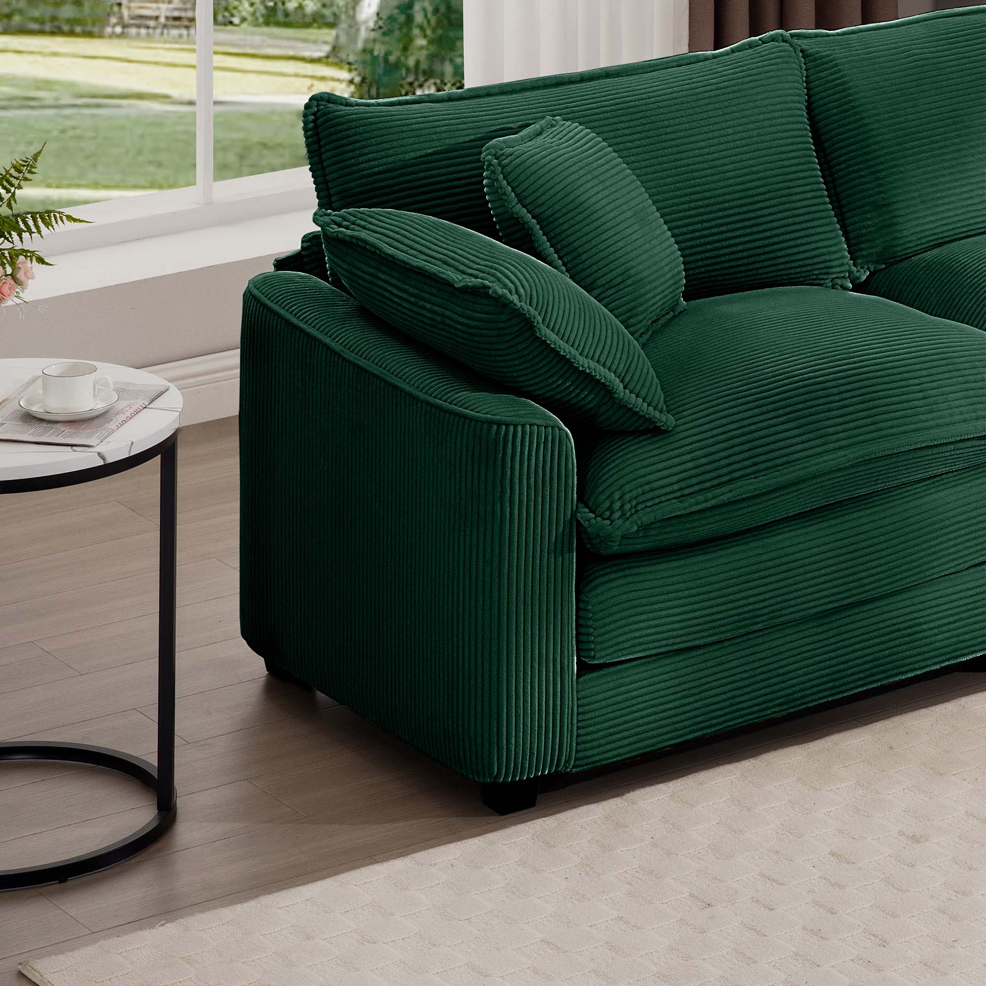 Modern Fabric Living Room Sofa with 4 Pillows Upholstered Large Deep Seating Loveseat, Green Corduroy