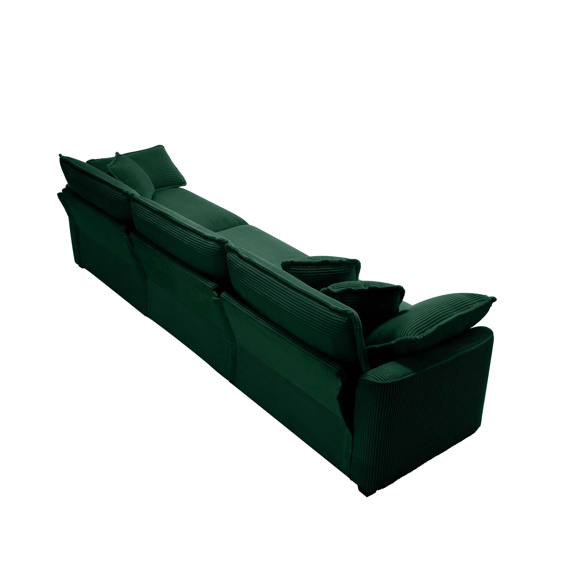 Mid-Century Modern Sectional Sofa 3-Seater Sectional Sofa with 2 Arm Pillows and 3 Pillows, Living Room Sectional Green Corduroy Fabric