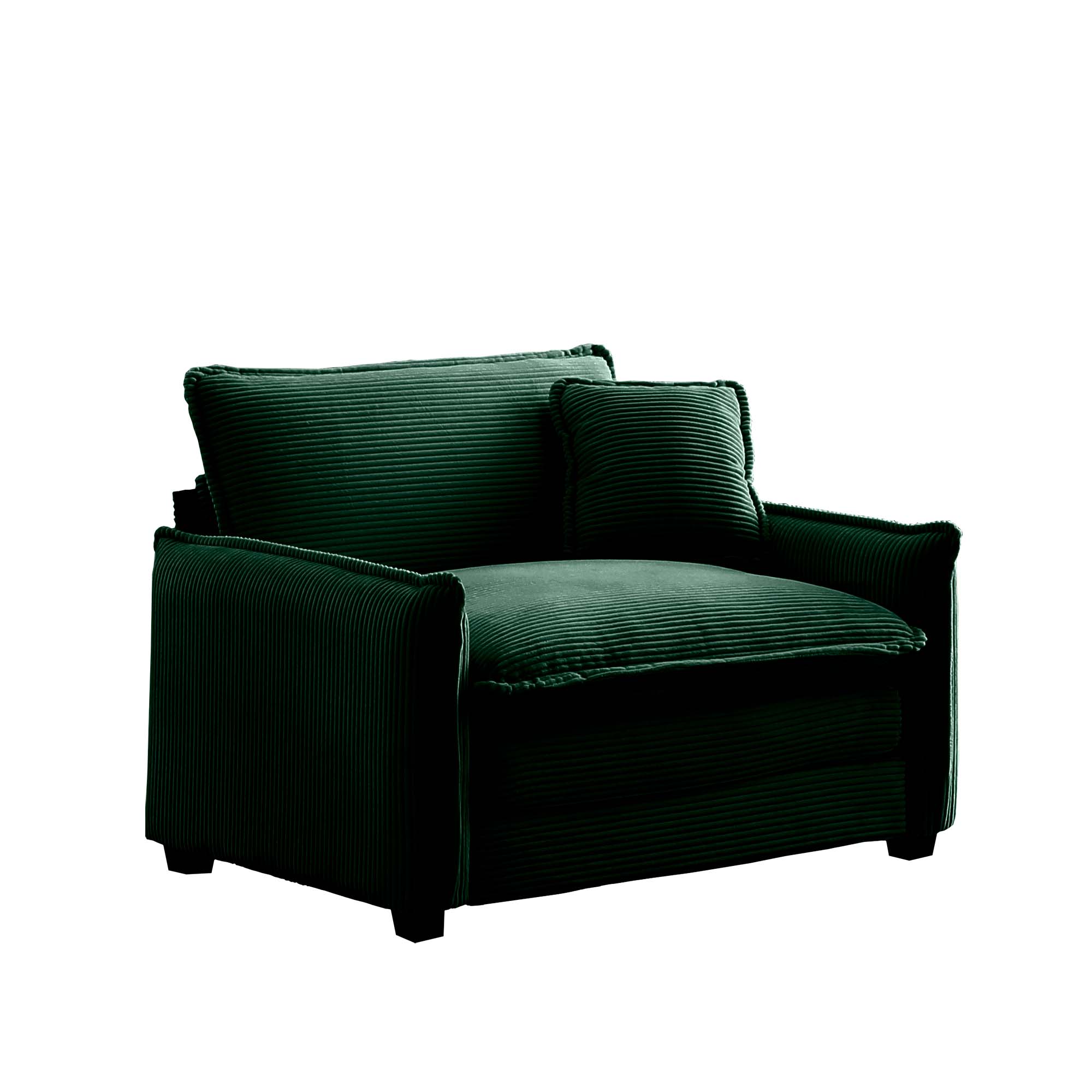 Comfortable Single Deep Seat Sofa With One Pillow, Suitable for Living Room and Bedroom, Club Multiple Occasions,Green Corduroy