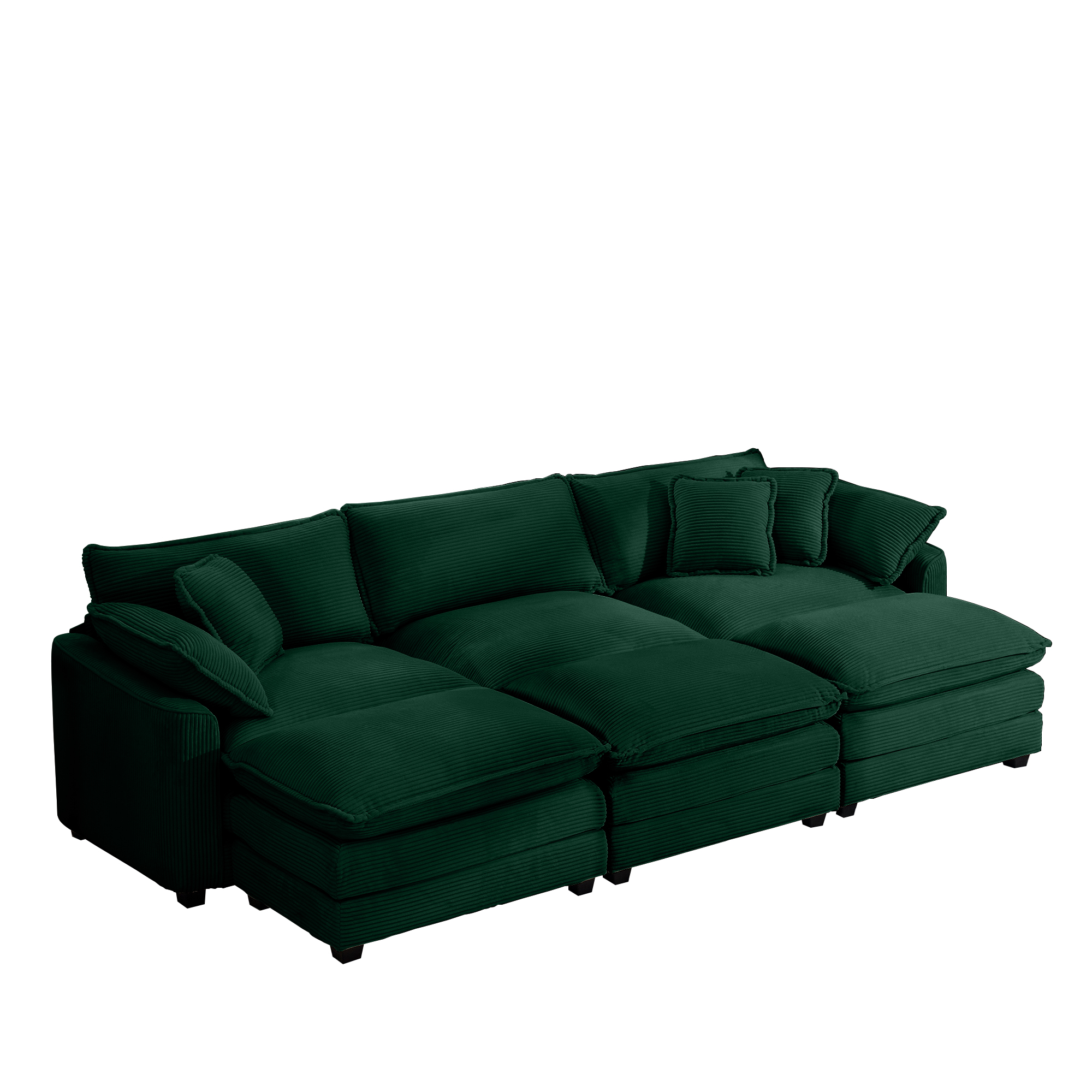 Oversized Modular Cushion Sofa, Portable Ottoman, L-Shaped Corner Low Back Deep Seating Spacious Sofa Setfor Home Apartment Living Room Set, Green Corduroy