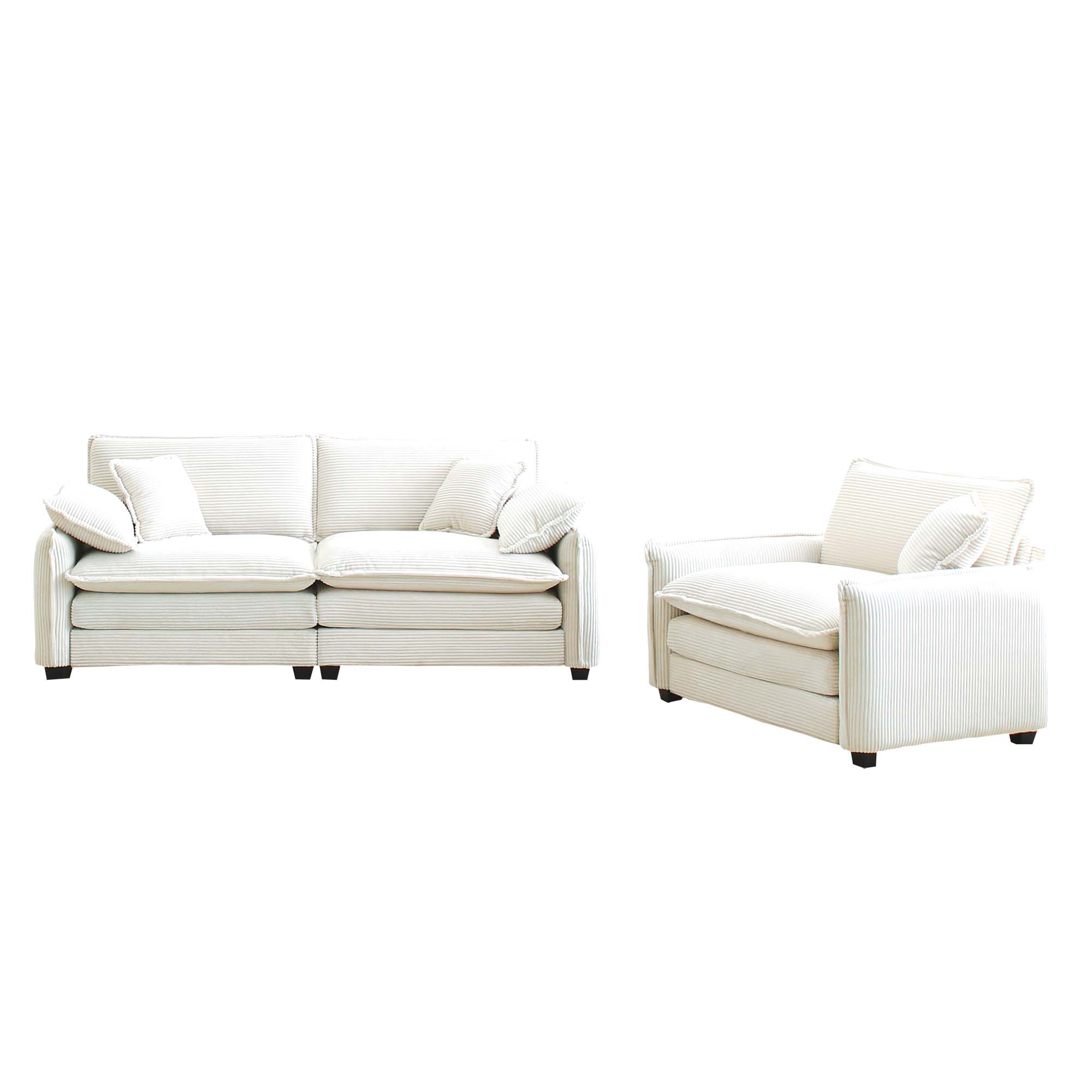 Modern Living Room Sofa Two Pieces Set, Suitable for Living room and Small Apartment , 2 Pieces Sofa Set Consists of a Single Seat Sofa and a 2-Seater Sofas, Beige Corduroy