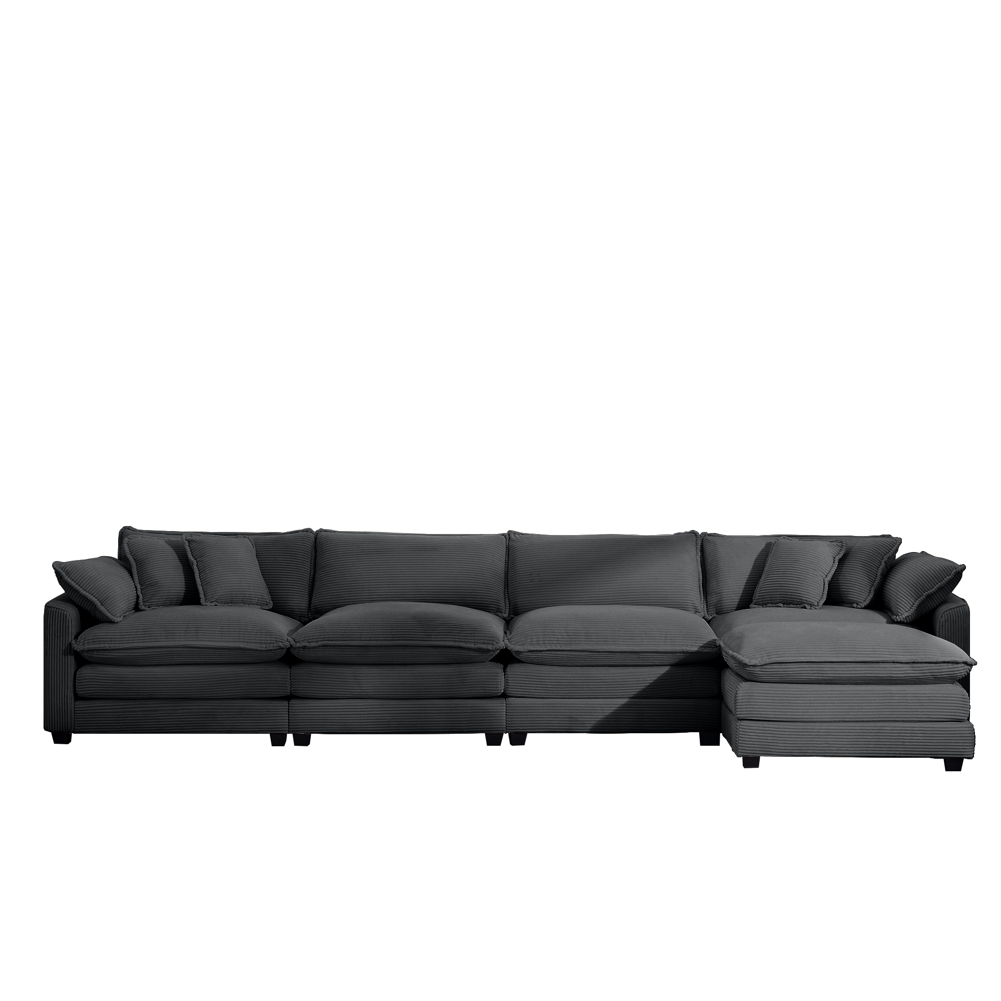 Corduroy Sofa -, Modern Upholstered 4 Seater with with 1 Footstool Corduroy Fabric Sofa , Office Living Room Apartment Comfort Sofa, Easy to Assemble with 2 Arm Pillows and 4 Throw Pillows