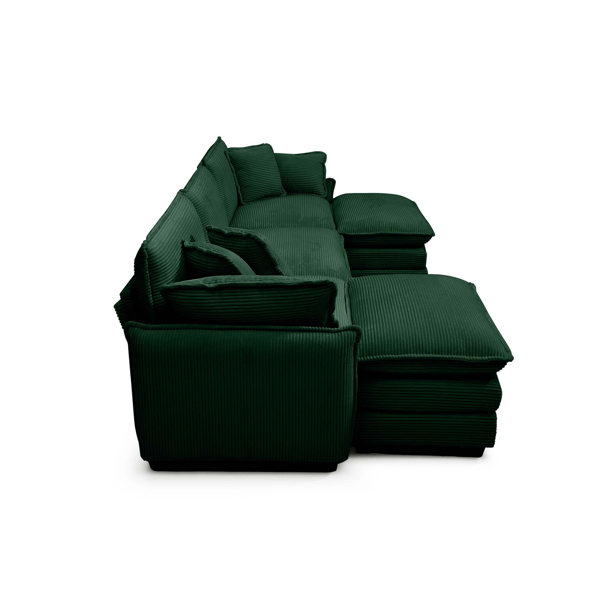 Oversized modular cushioned sofa with conversible ottoman, 3-seater sofa with 2 footstools, U shape sofa inGreen corduroy fabric