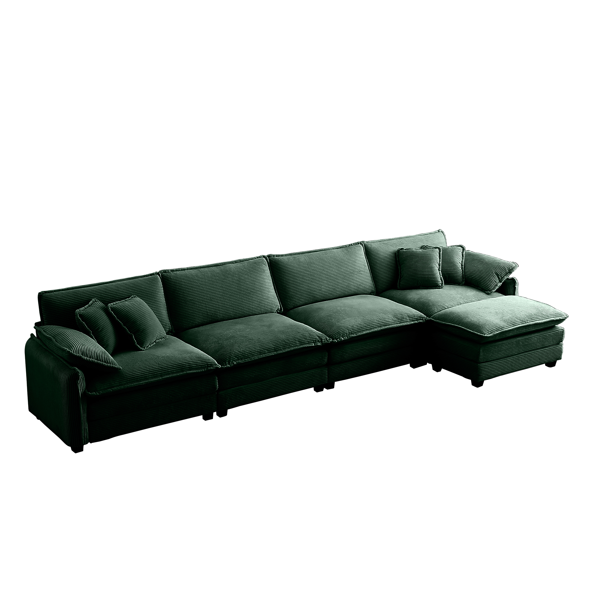 Corduroy Sofa Modern Upholstered 4 Seater with with 1 Footstool Corduroy Fabric Sofa , Office Living Room Apartment Comfort Sofa, Easy to Assemble with 2 Arm Pillows and 4 Throw Pillows