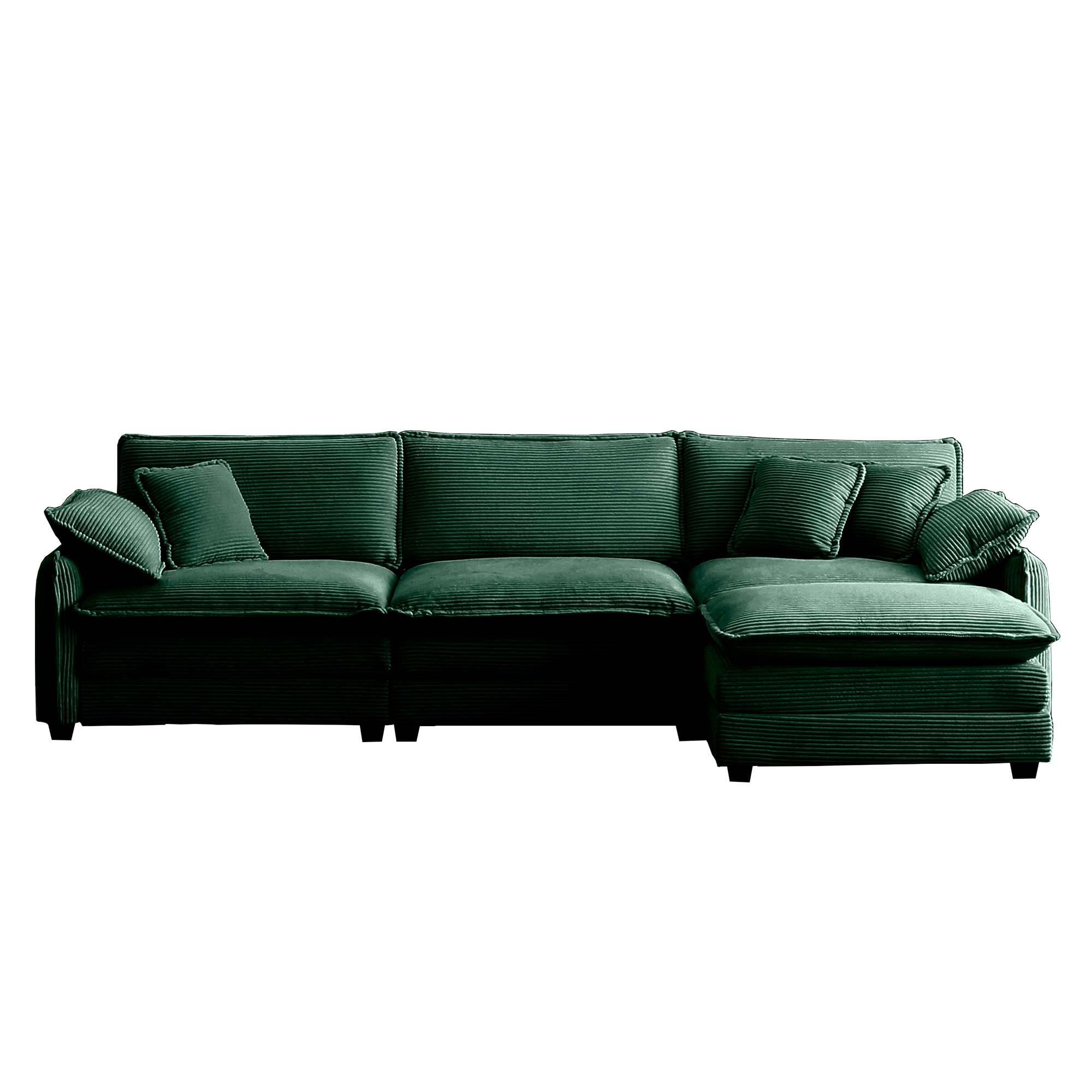 Oversize 3-seater sofa with One footrest, L-shaped Sectional sofa with ottoman for living rooms,Green corduroy sofa