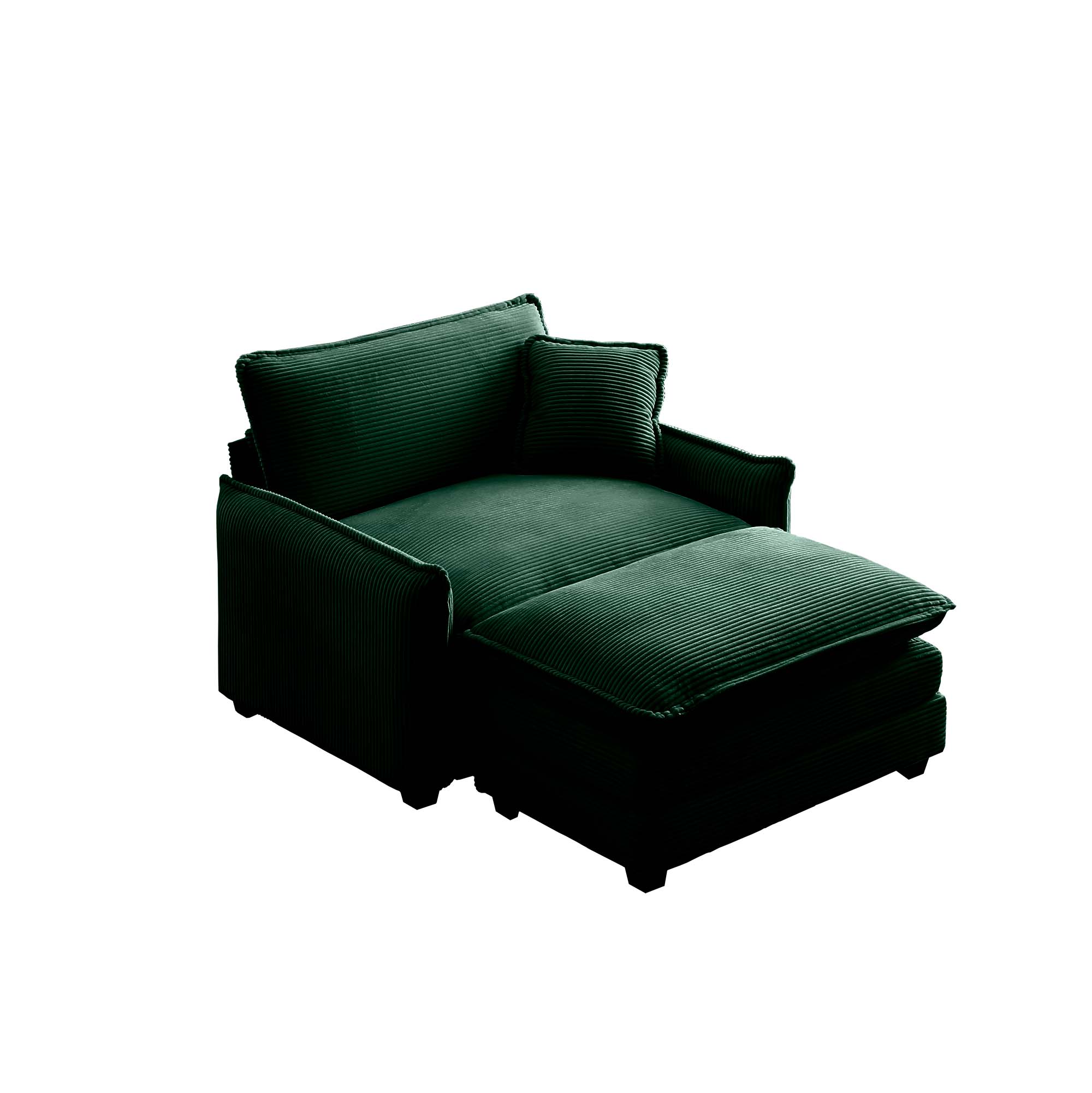 Single Deep Seat Sofa With Footstool With One Pillow, Suitable for Living Room and Bedroom, Club Multiple Occasions,Green Corduroy