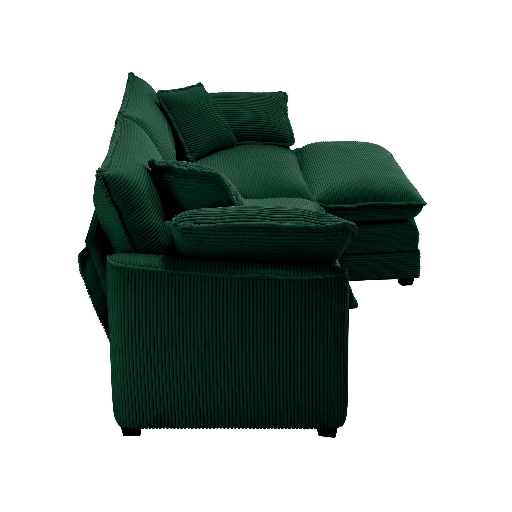 Corduroy Two-Seater Sofa  with 1 Footrest, L-Shaped 2-Seater Sofa with Ottoman for Small Living Spaces, Green Corduroy Sofa