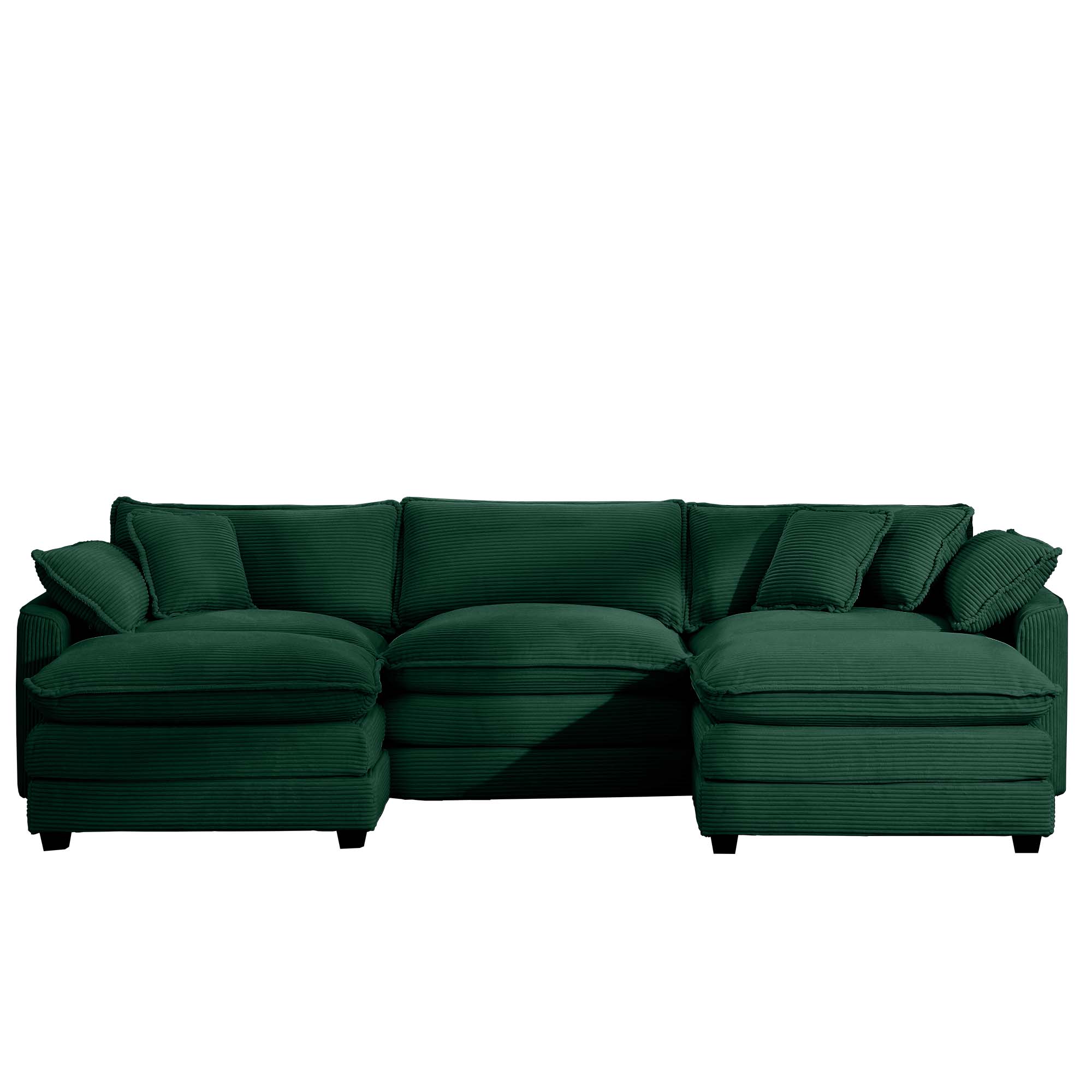 Oversized Modular Cushion Sofa, Portable Ottoman, L-Shaped Corner Low Back Deep Seating Spacious Sofa Set and Sofa Bed for Home Apartment Living Room Set, Green Corduroy