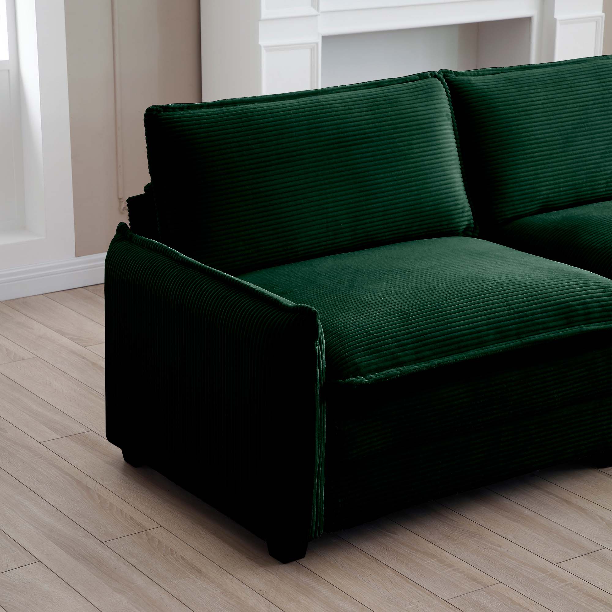 Ottoman Footstool in Corduroy Fabric, Can be Used with 2 Seater Sofas, 3 Seater Sofas and 4 Seater Sofas,Green Corduroy Fabric