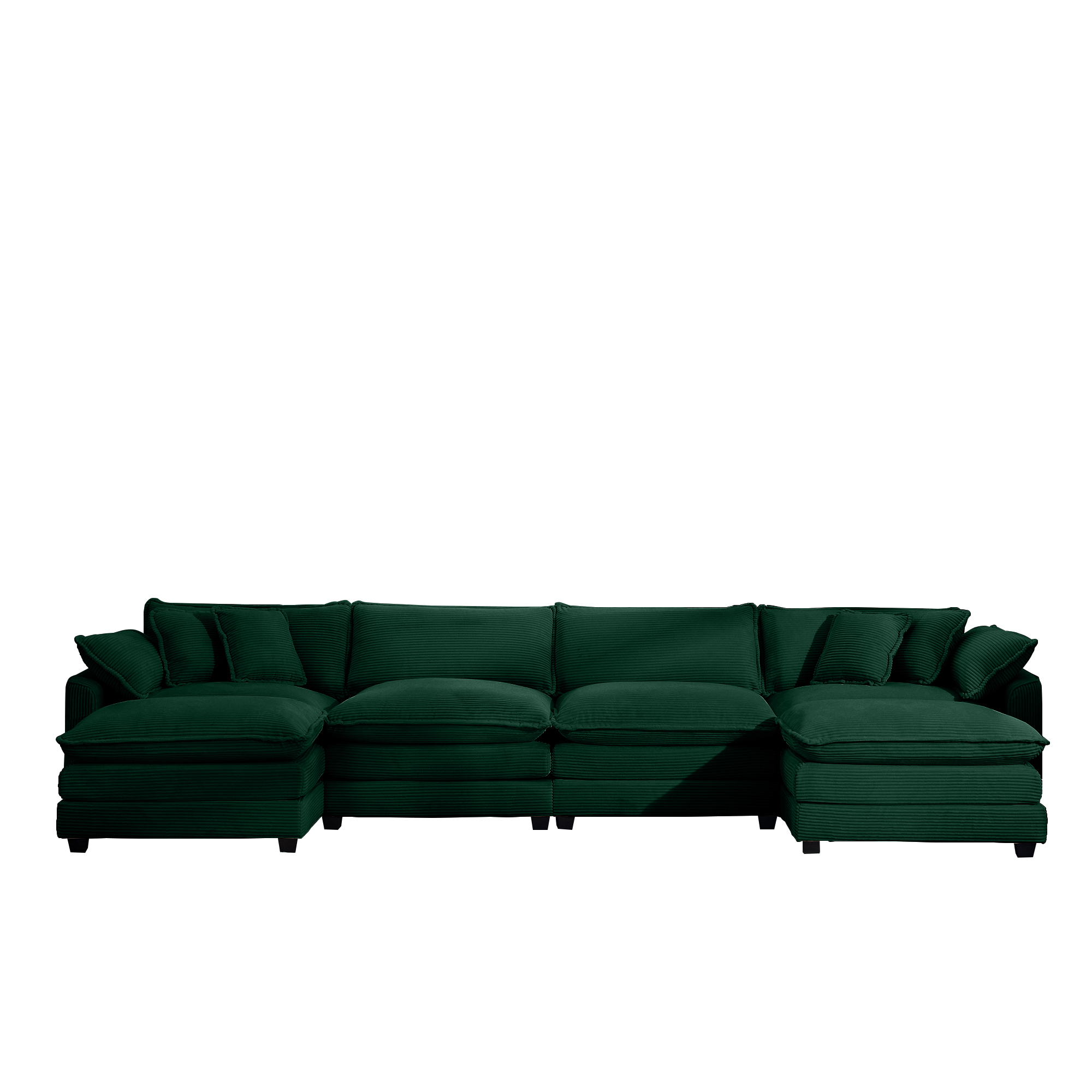 Corduroy Sofa , Modern Upholstered 4 Seater with 3 Footstools Corduroy Fabric Sofa , Office Living Room Apartment Comfortable Sofa, Easy to Assemble with 2 Arm Pillows and 4 Throw Pillows