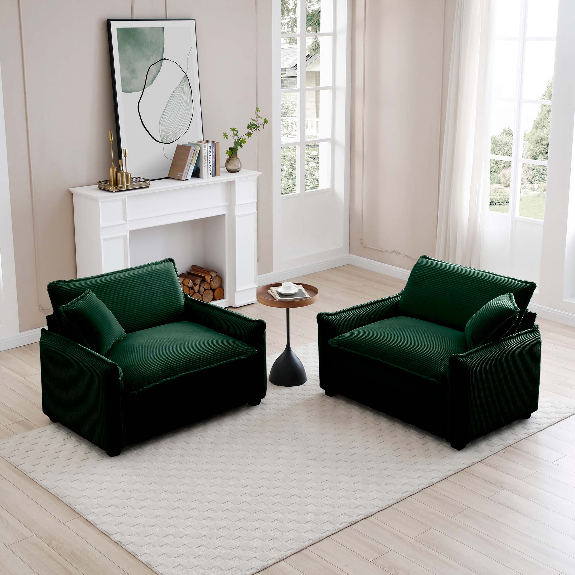 Green Corduroy,Luxurious and Sophisticated Deep Seated Sofa Set with Two Single  Deep Seat Sofa Suitable for Living Room and Office