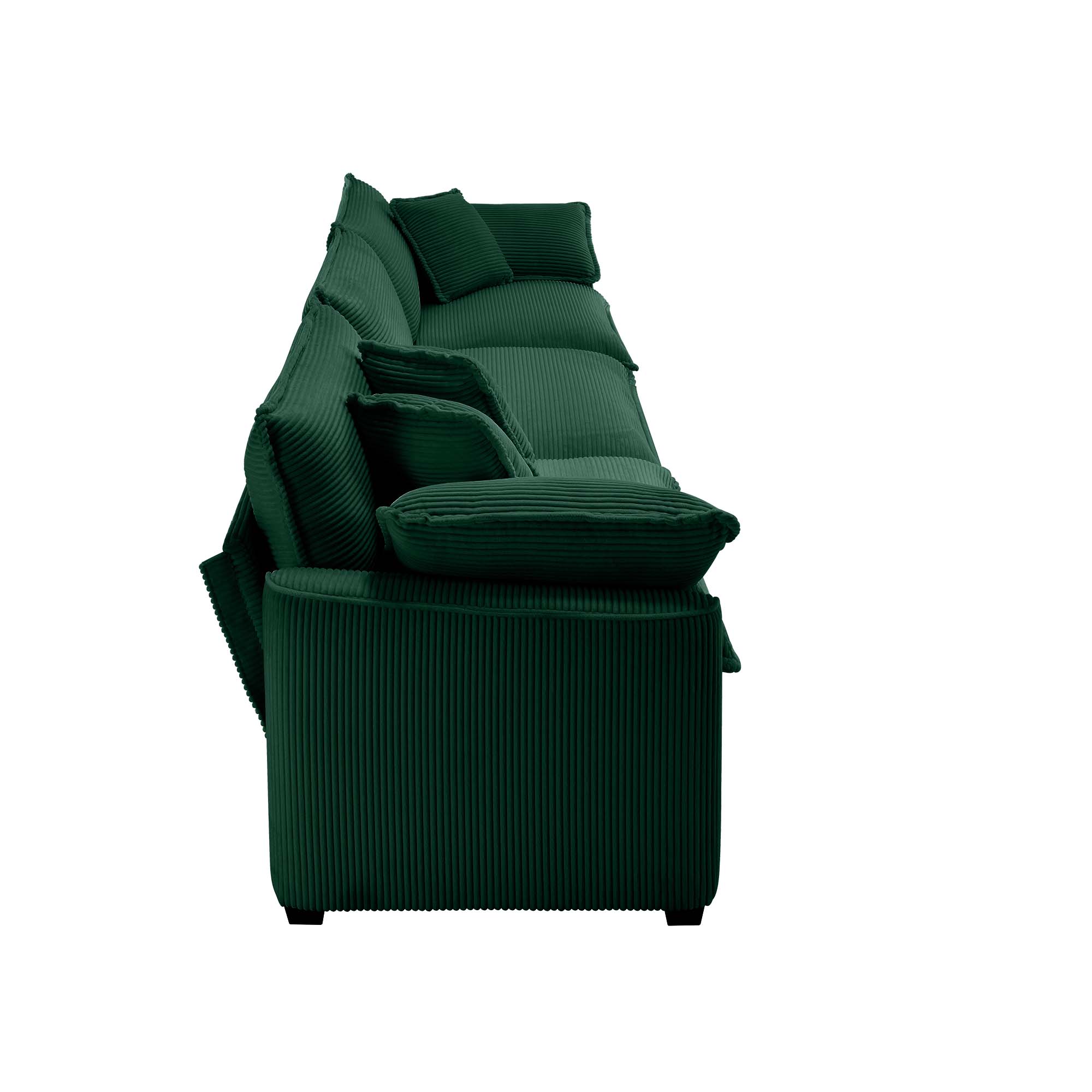 Mid-Century Modern Sectional Set of Two, One 3-Seater Sectional and One Single-Seater Sectional with 2 Arm Pillows and 4 Throw Pillows, Living Room Sectional Green Corduroy Fabric