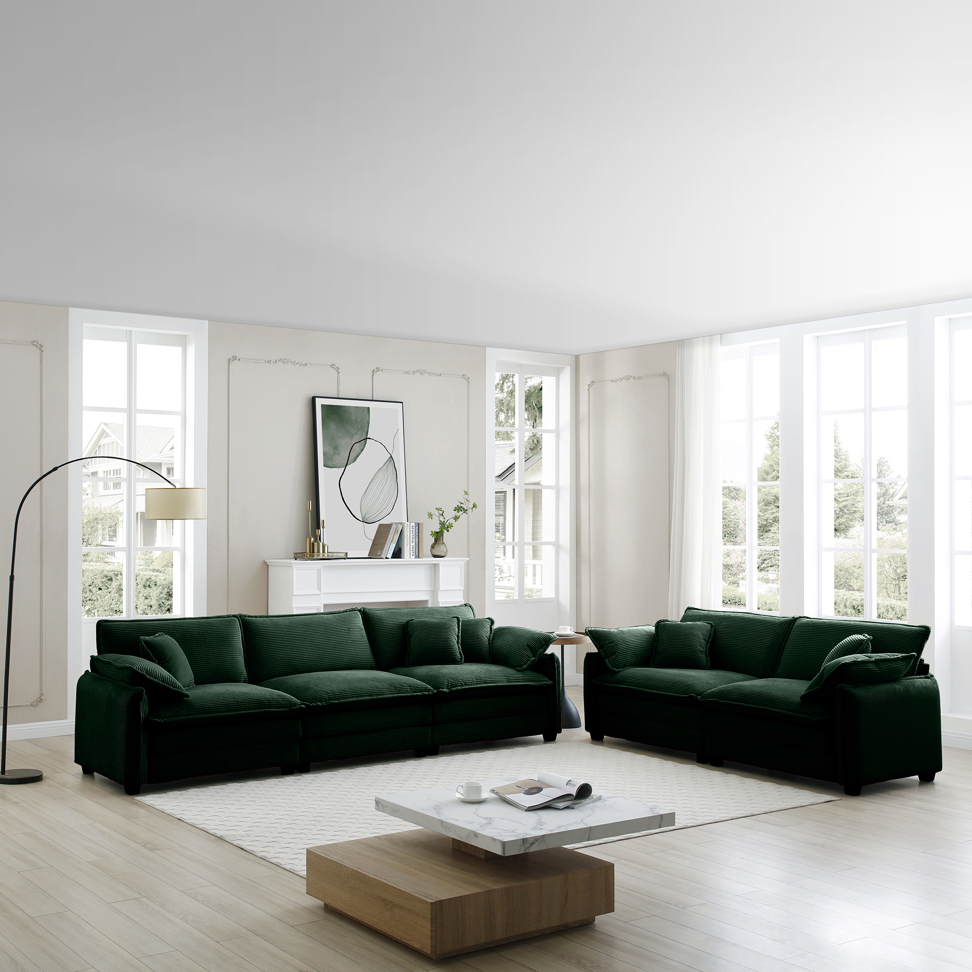 Family sofa set Deep Seat Sofa, Warm Sofa for Home Cinema and Living Room, One 2-Seater Sofa and One 3-Seater Sofa,Green Corduroy